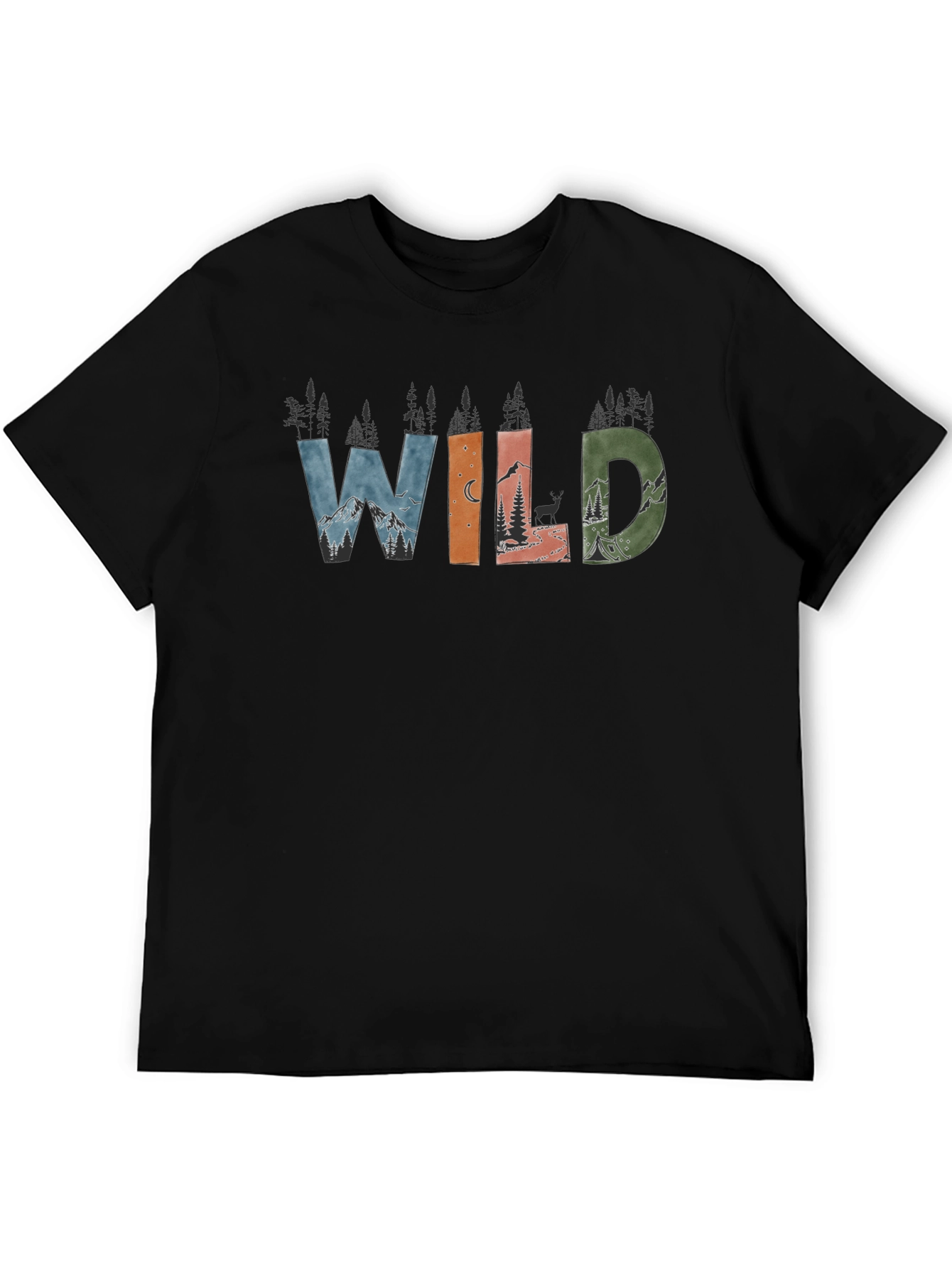 Black Wild Nature Graphic Tee - Black Cotton Blend view 5
