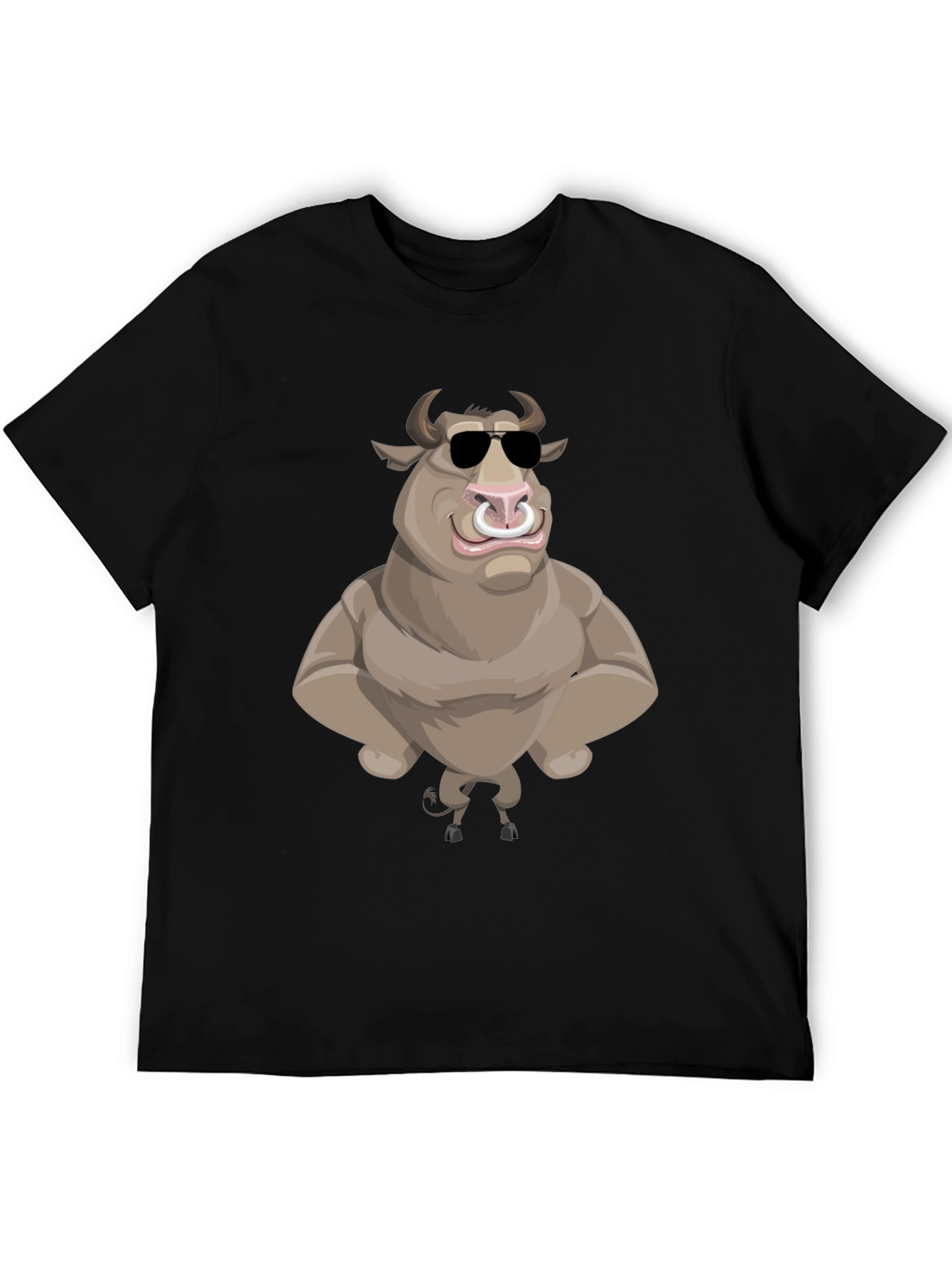 Black Cool Cartoon Bull Graphic Tee - Black view 5