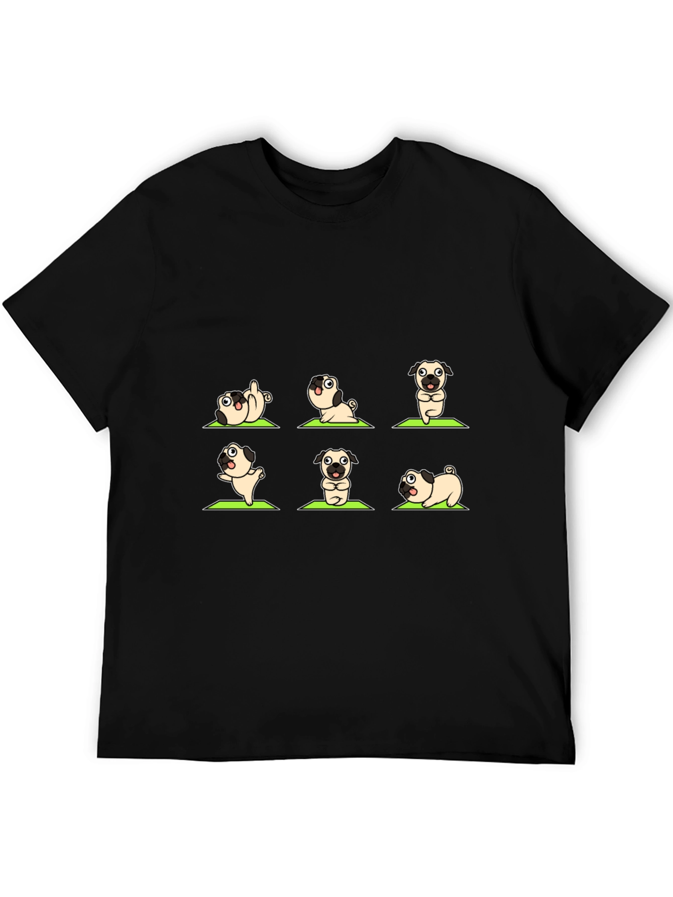 Black Yoga Pug Black Graphic T-Shirt view 5