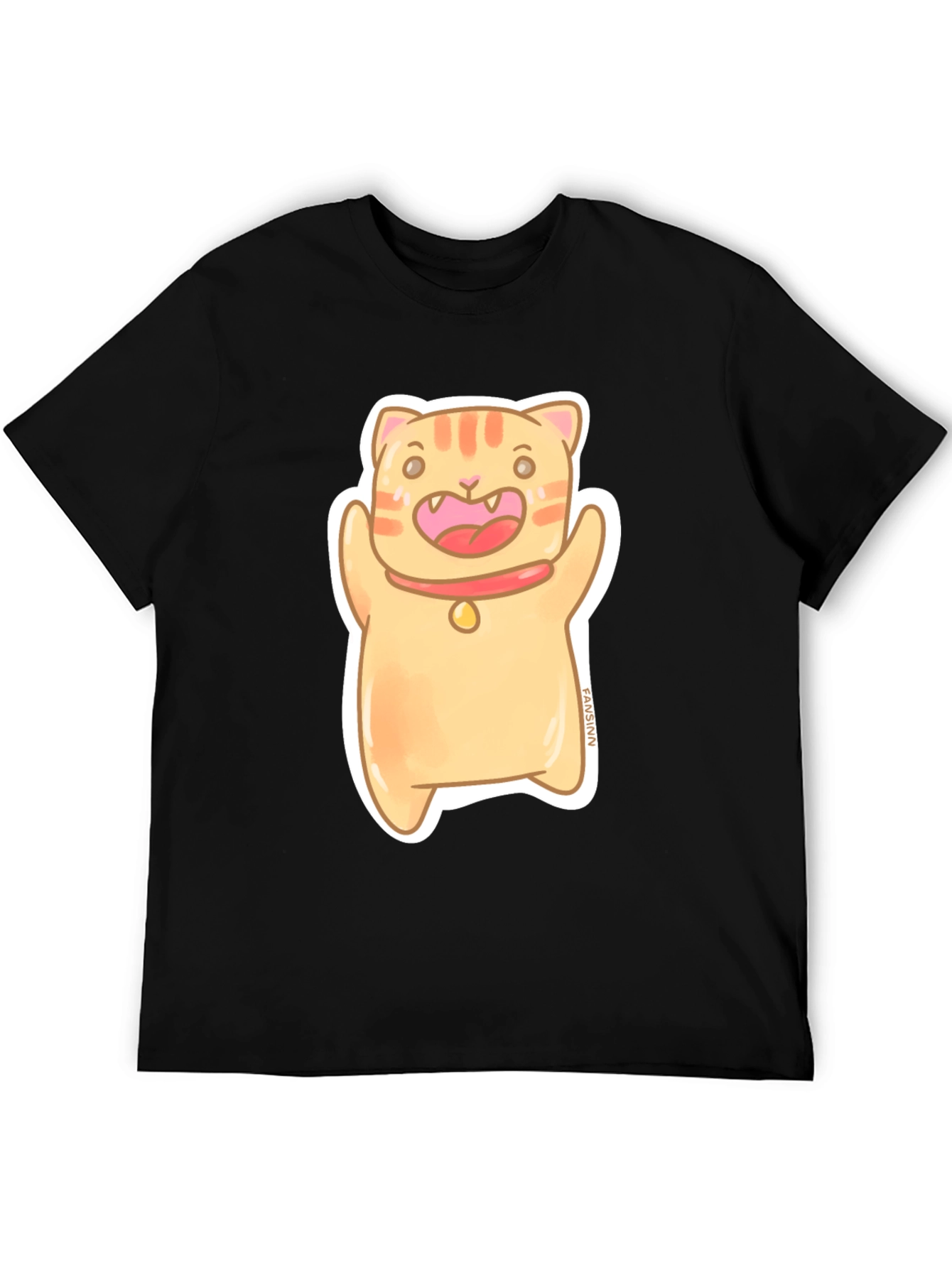 Black Cute Cat Cartoon Graphic Tee view 5