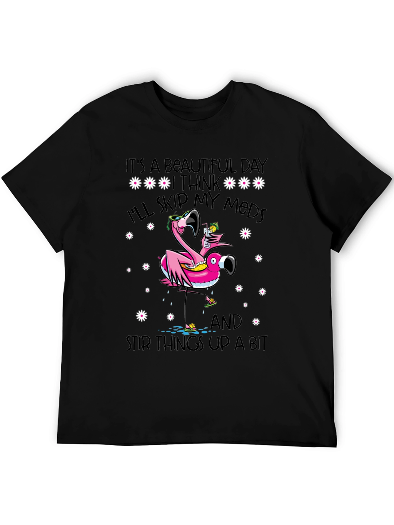 Black It's a Beautiful Day Funny Flamingo Graphic Tee view 5