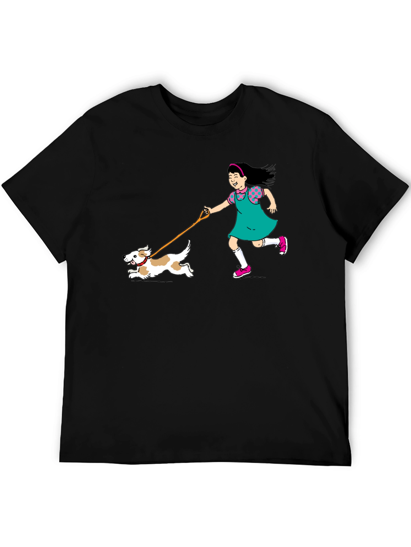 Black Girl Walking Dog Graphic Tee - Unisex Black T-Shirt view 5