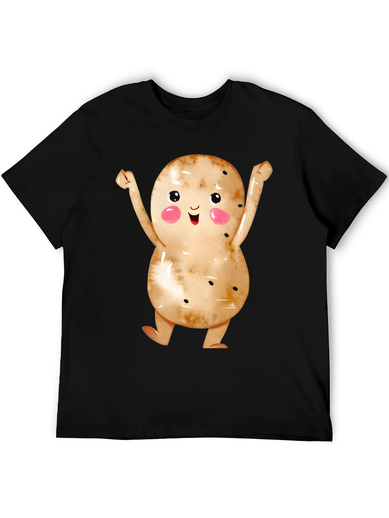 Black Happy Potato Graphic Tee - Black Unisex T-Shirt view 5