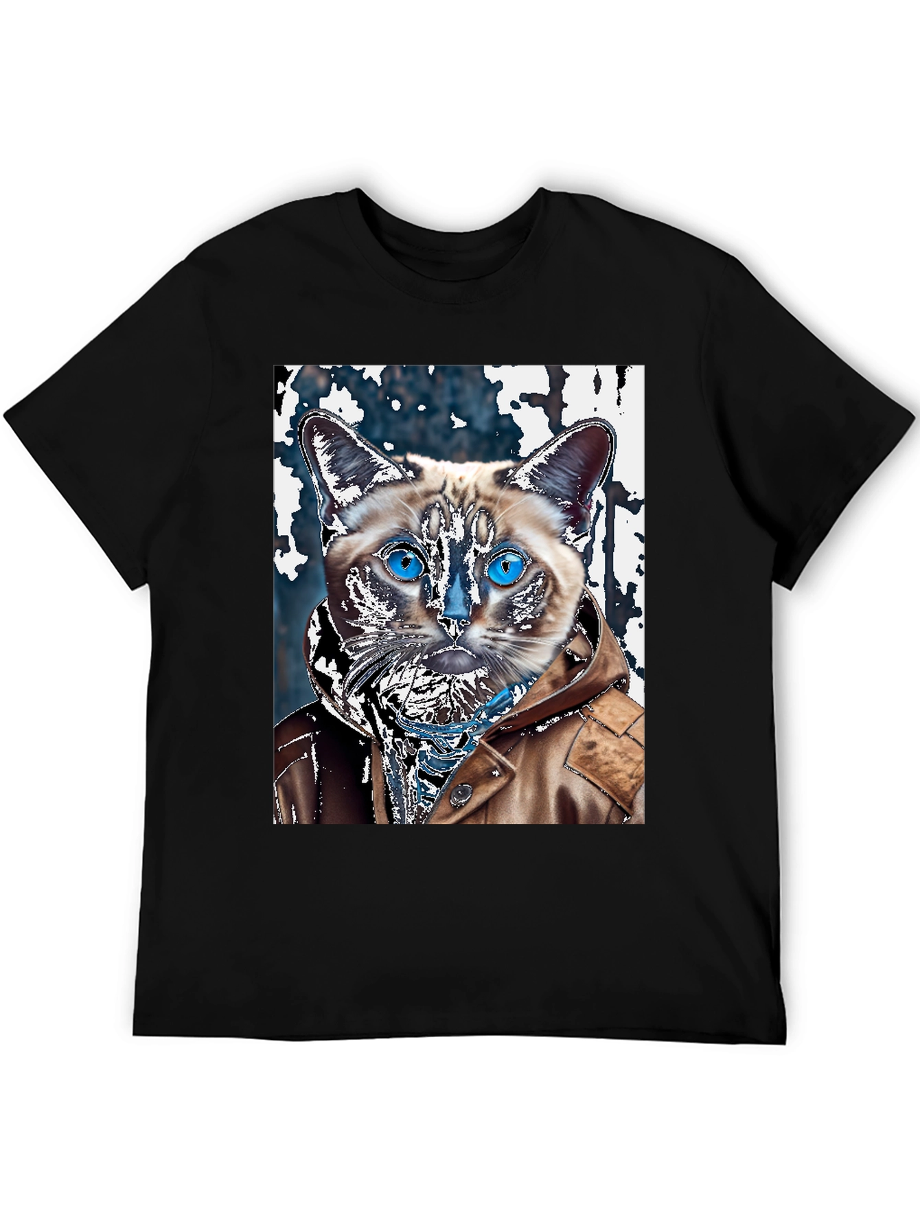 Black Cat in Jacket Graphic T-Shirt view 5