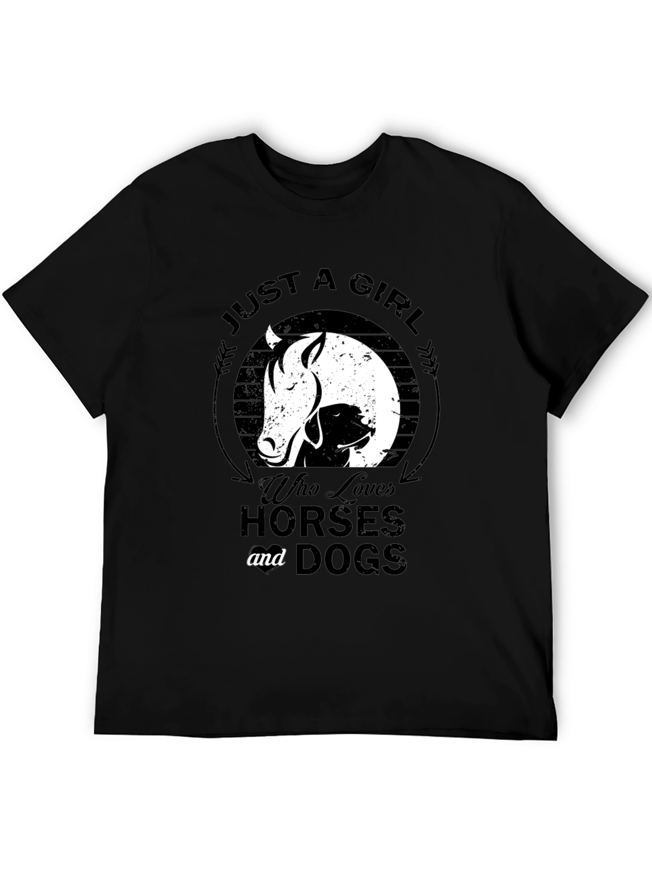 Black Just a Girl Who Loves Horses & Dogs Black T-Shirt view 5