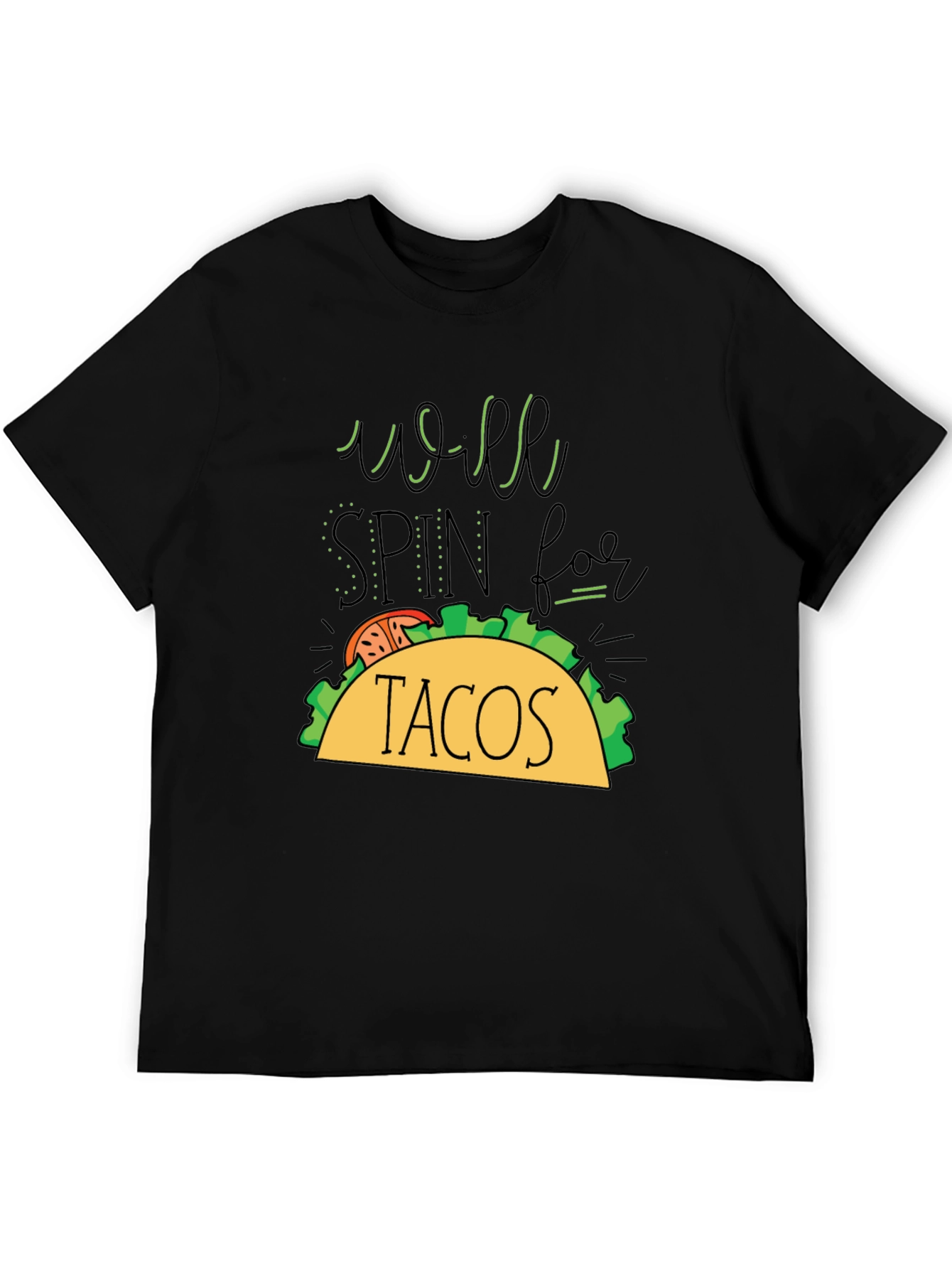 Black Taco Lover's T-Shirt - Will Spin For Tacos Graphic Tee view 5