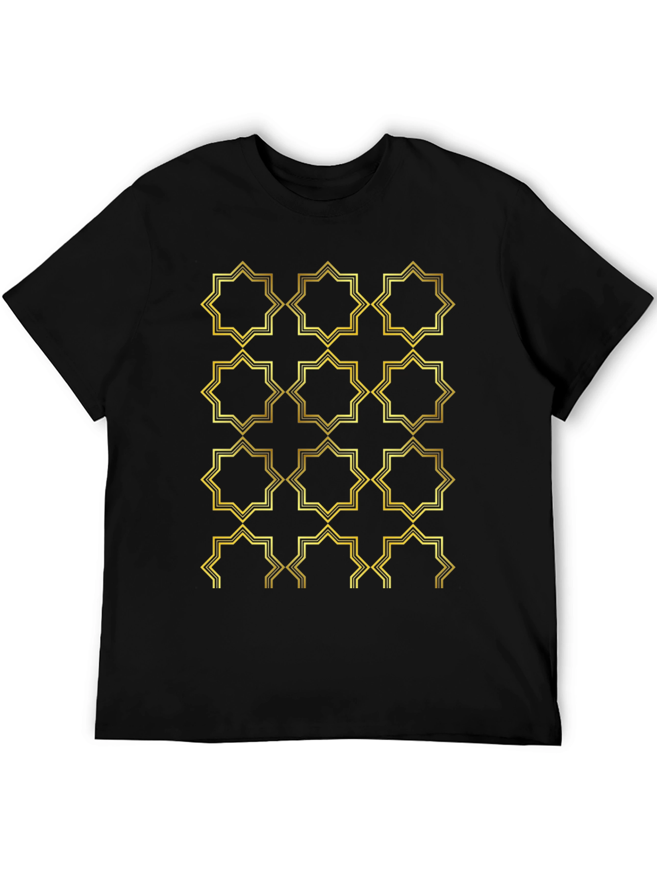 Black Geometric Gold Pattern Black T-Shirt view 5