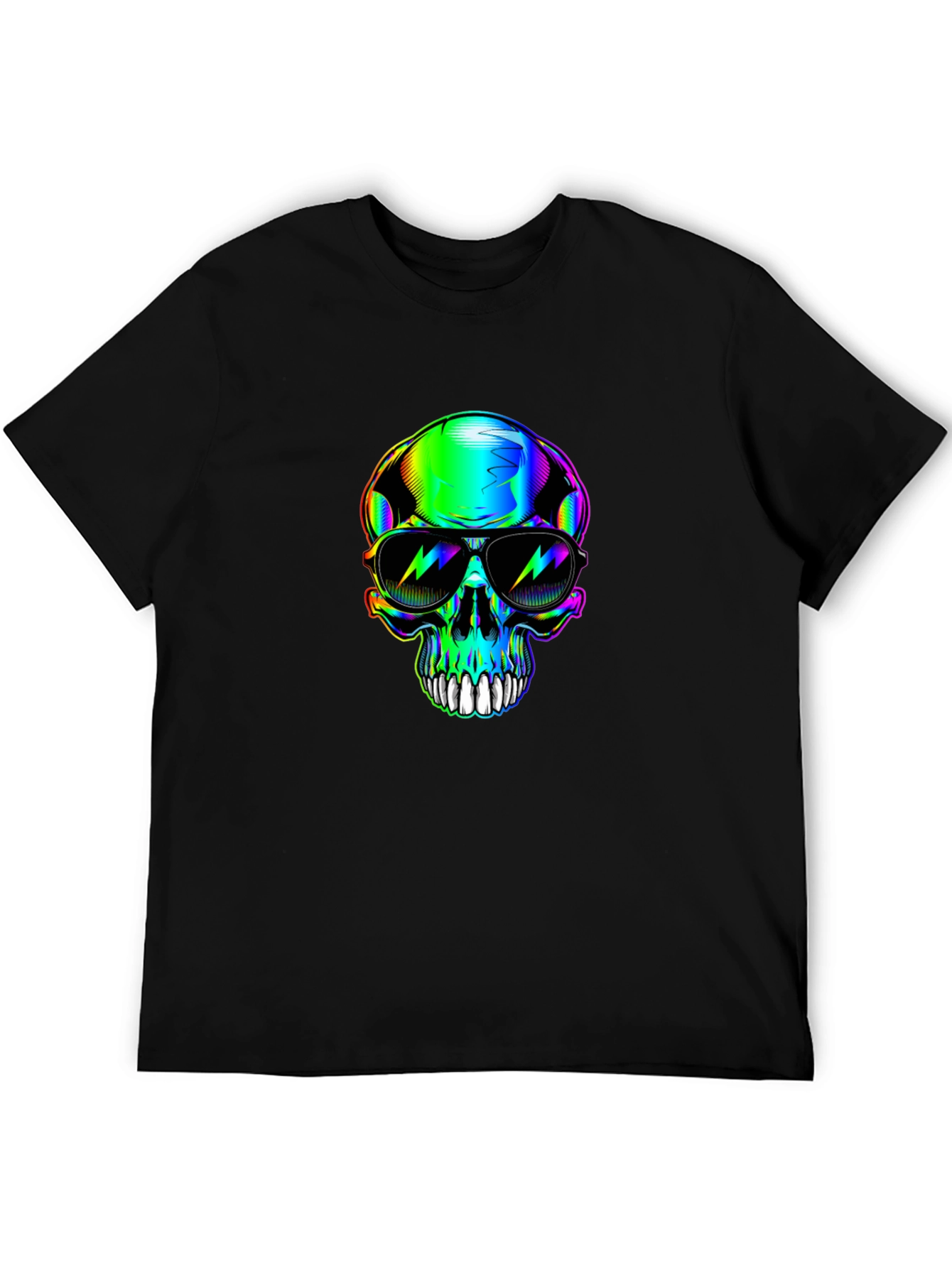Black Rainbow Skull Sunglasses Graphic Black T-Shirt view 5