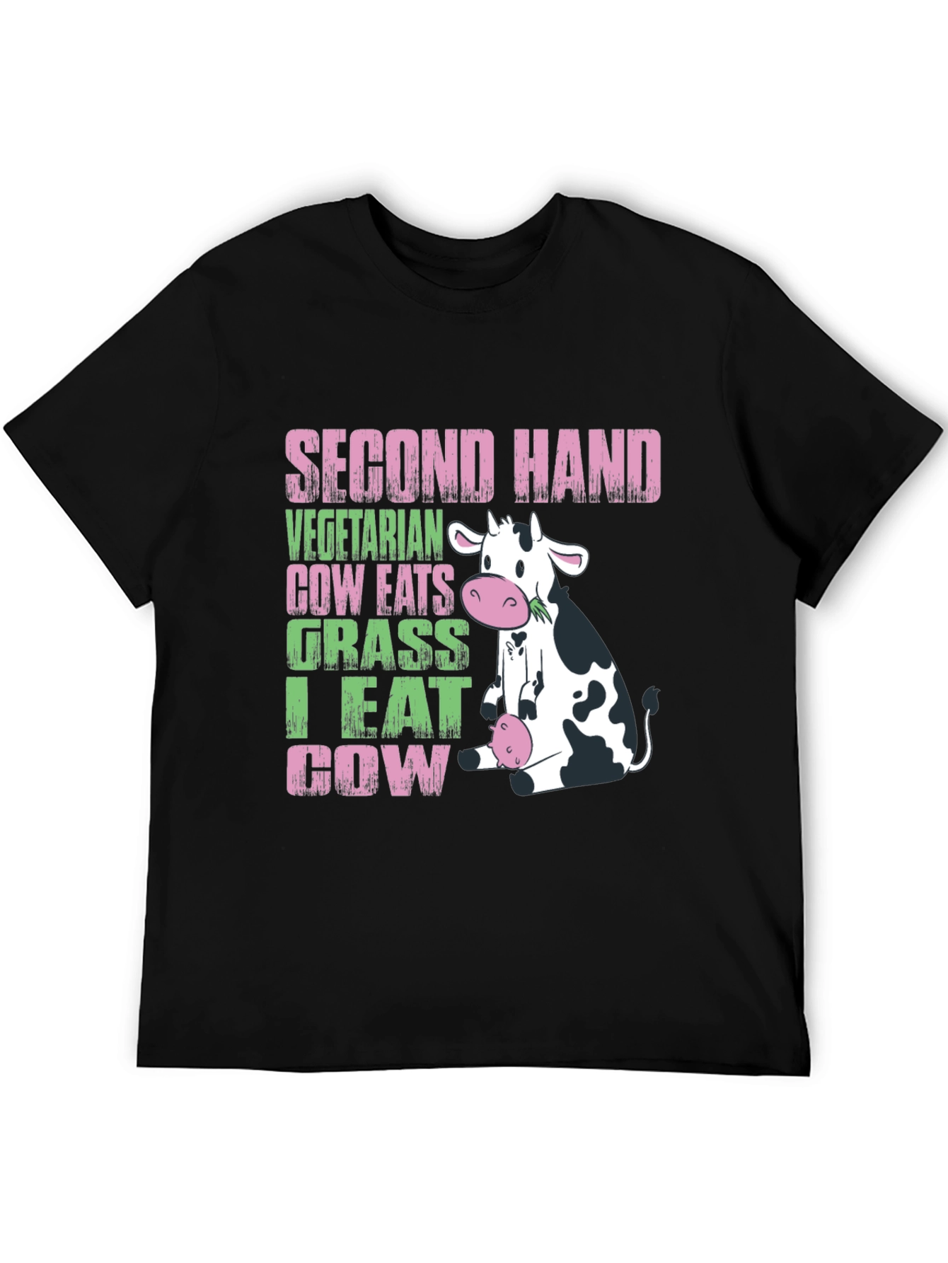 Black Second Hand Cow T-Shirt - Vegetarian & Meat Eater Humor view 5