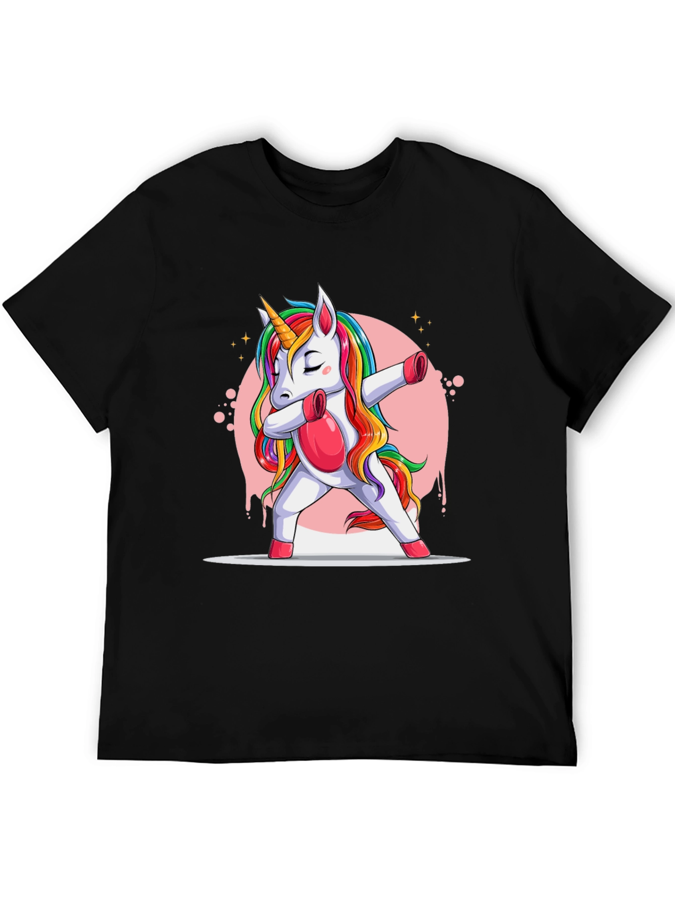Black Dabbing Unicorn T-Shirt - Rainbow Mane Graphic Tee view 5