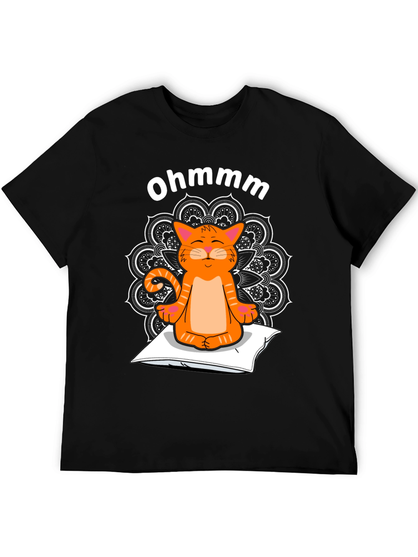 Black Ohmmm Cat Yoga T-Shirt - Meditating Feline Tee view 5