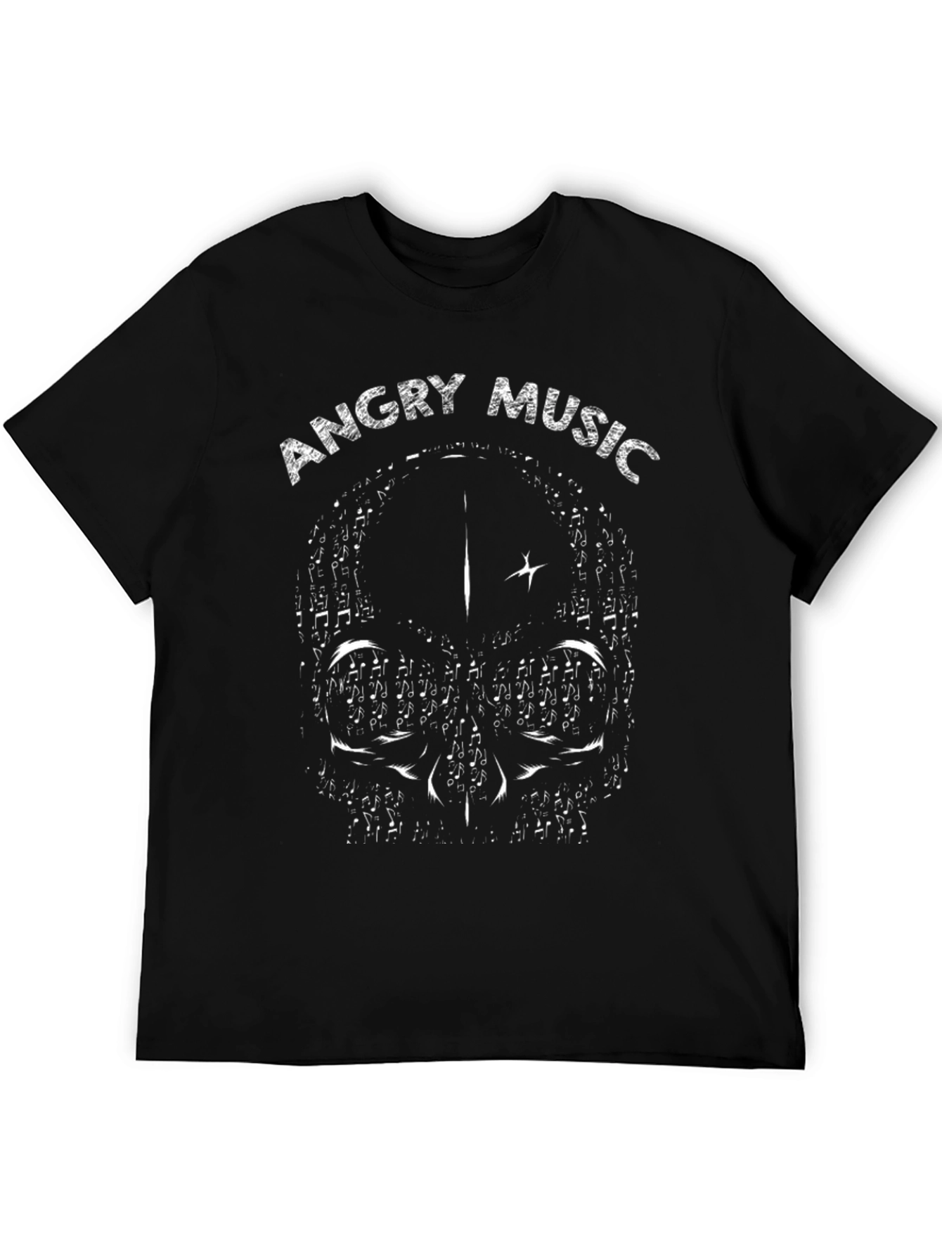 Black Angry Music Skull Graphic T-Shirt view 5