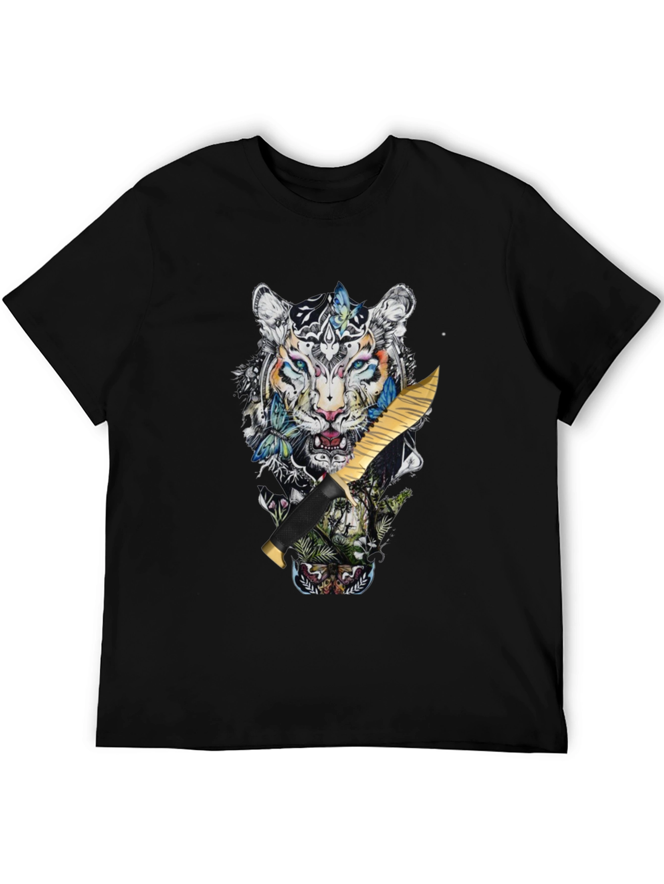 Black Tiger Graphic Print Black T-Shirt view 5