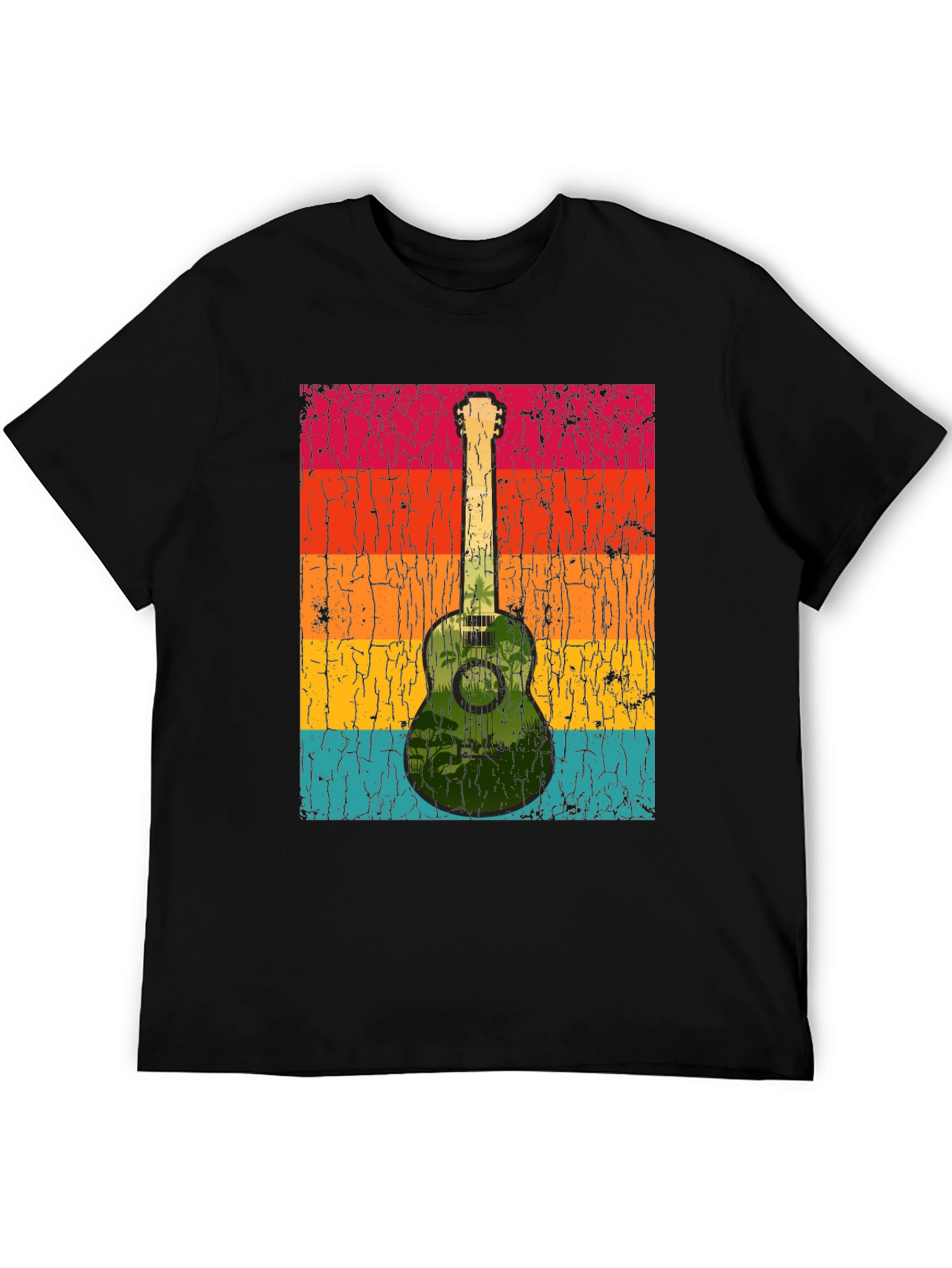 Black Retro Guitar T-Shirt - Tropical Vibes view 5