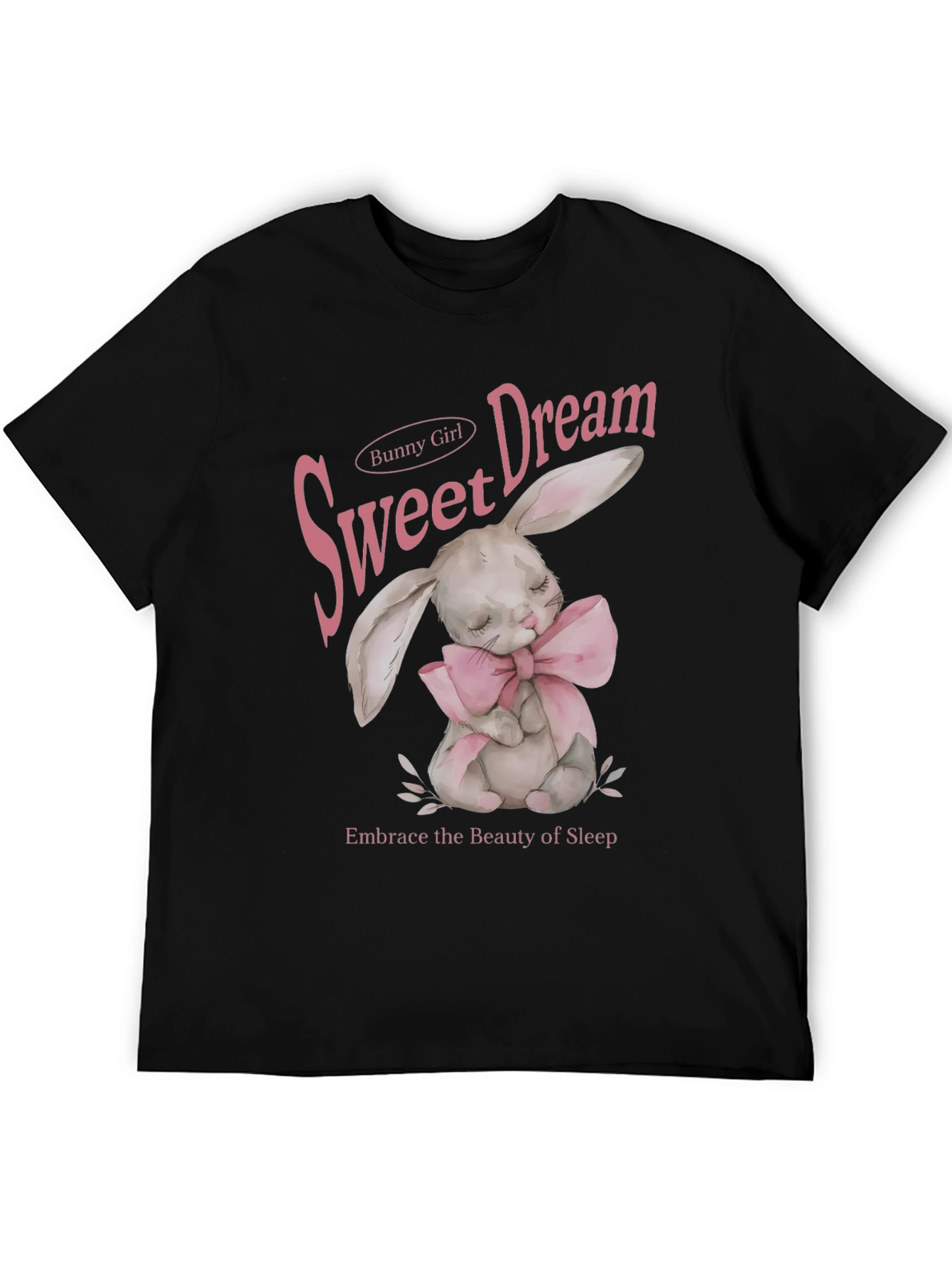 Black Sweet Dream Bunny Girl Black Graphic T-Shirt view 5