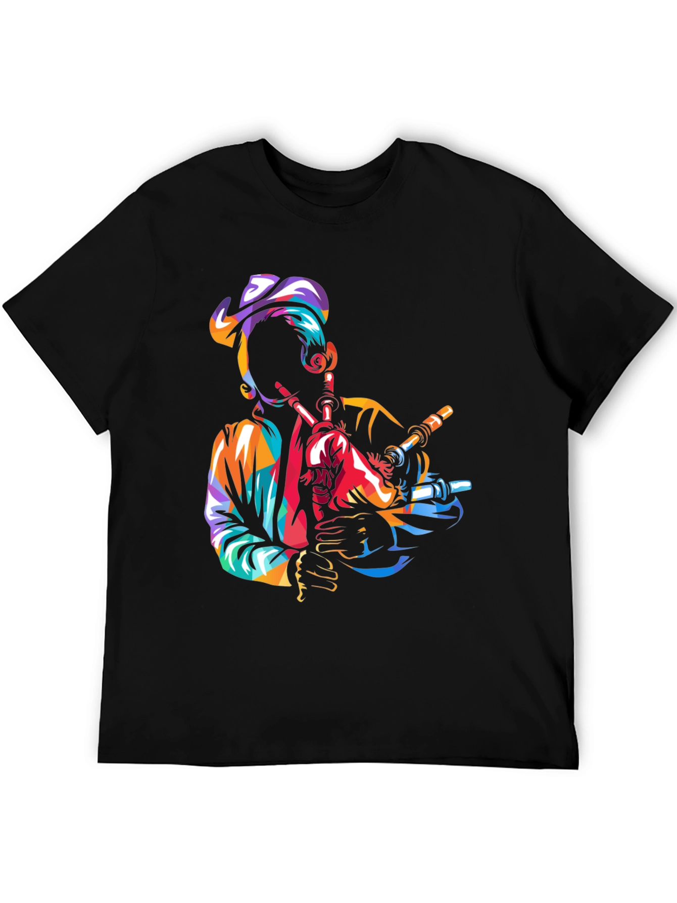 Black Bagpiper Graphic Tee - Black Cotton T-Shirt view 5