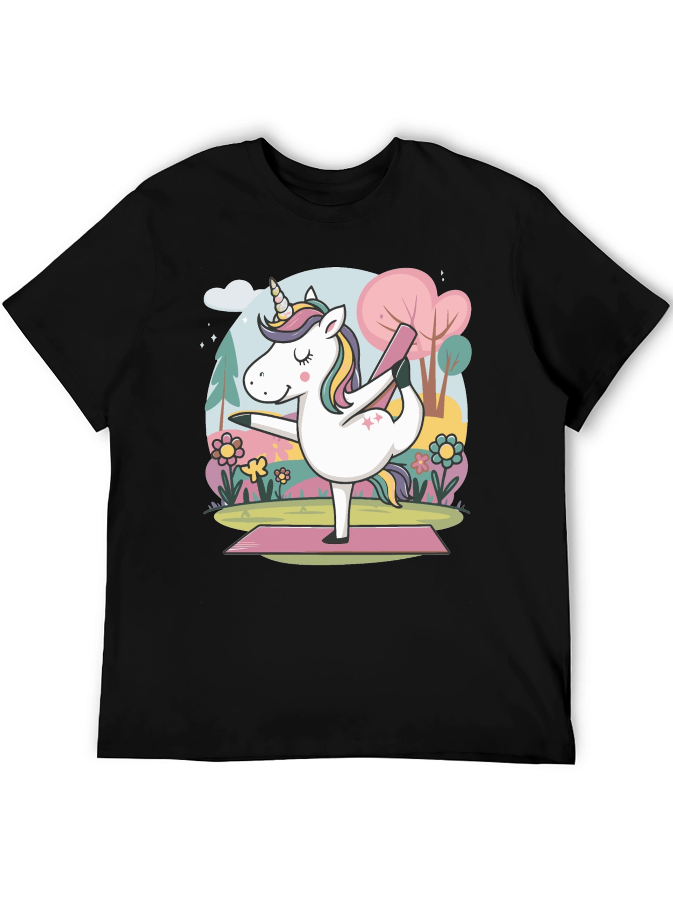Black Unicorn Yoga T-Shirt - Relaxed Fit Cotton Tee view 5