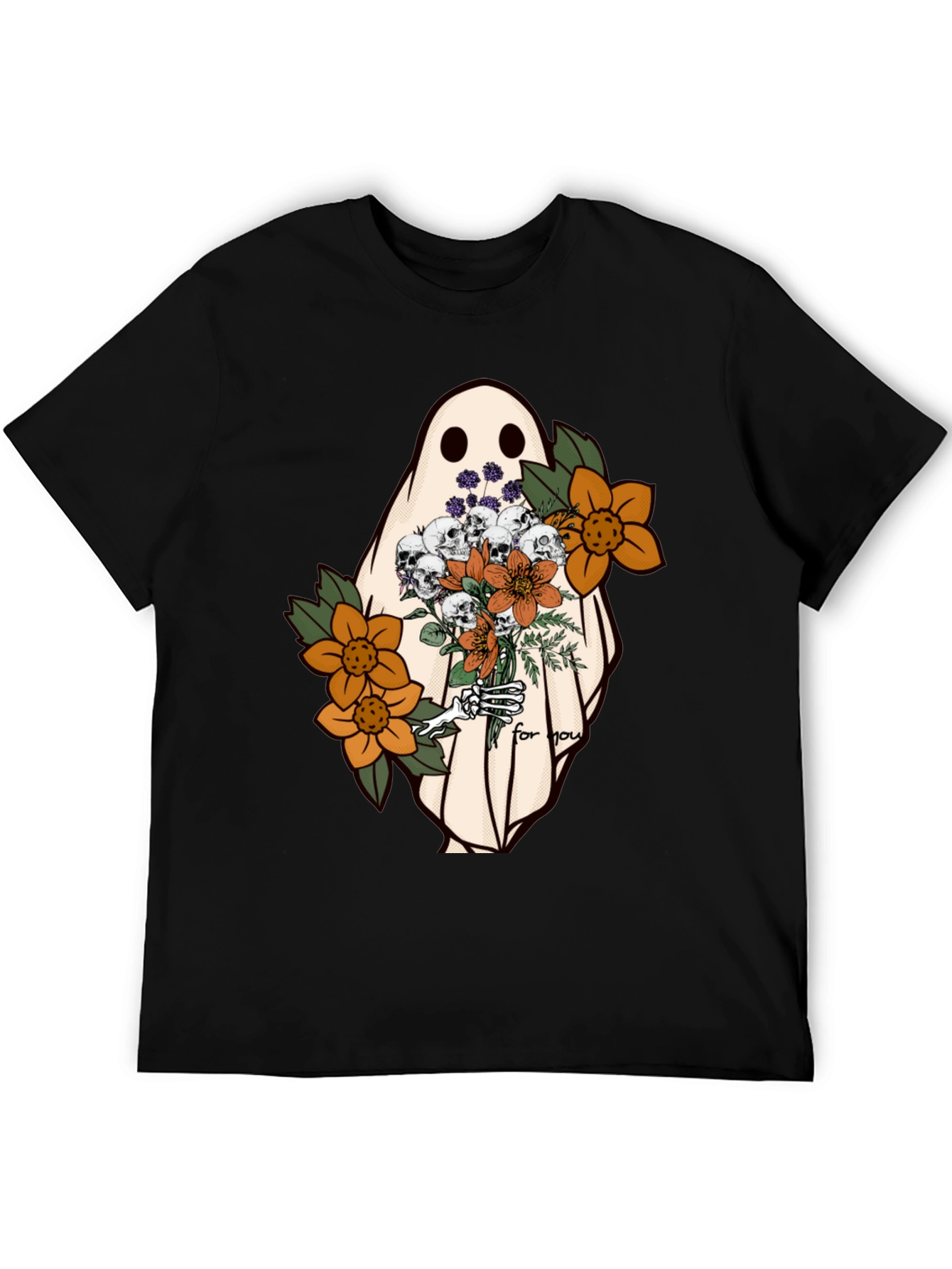 Black Ghost with Flowers Graphic Tee - Unisex Soft Cotton view 5