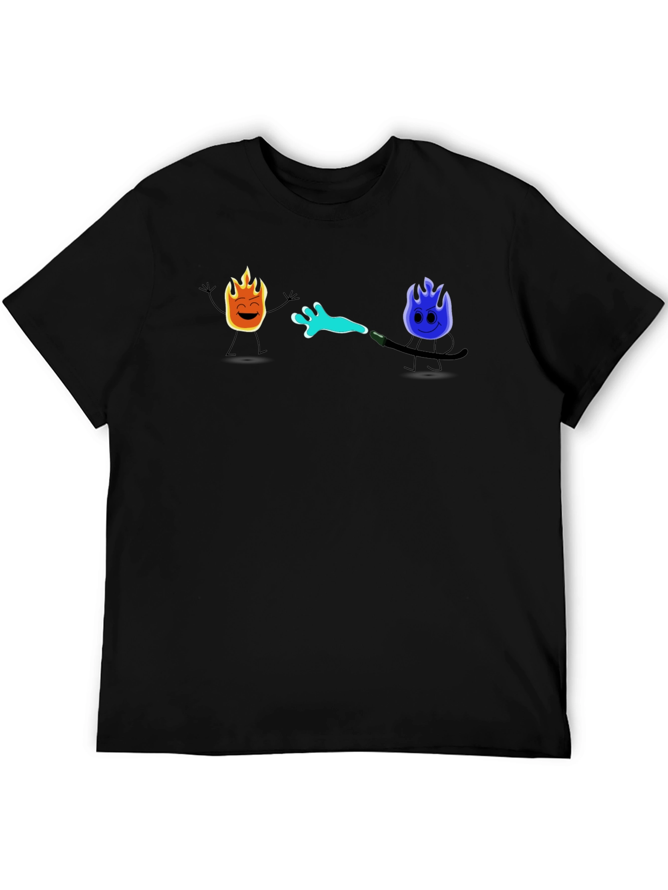 Black Cool Cartoon Fire & Water T-Shirt view 5