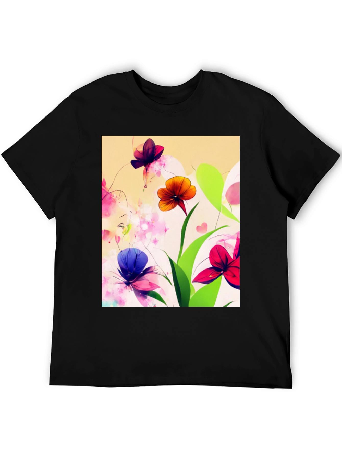 Black Floral Print Black T-Shirt view 5