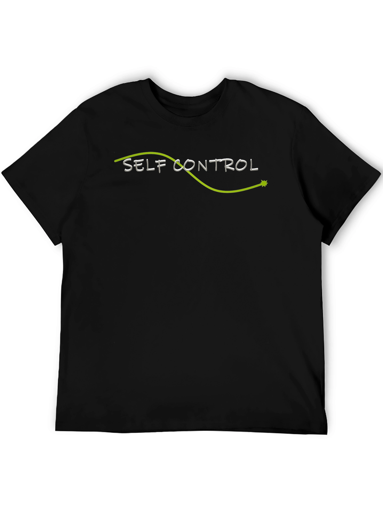 Black Self Control Graphic T-Shirt, Black Crew Neck Tee view 5
