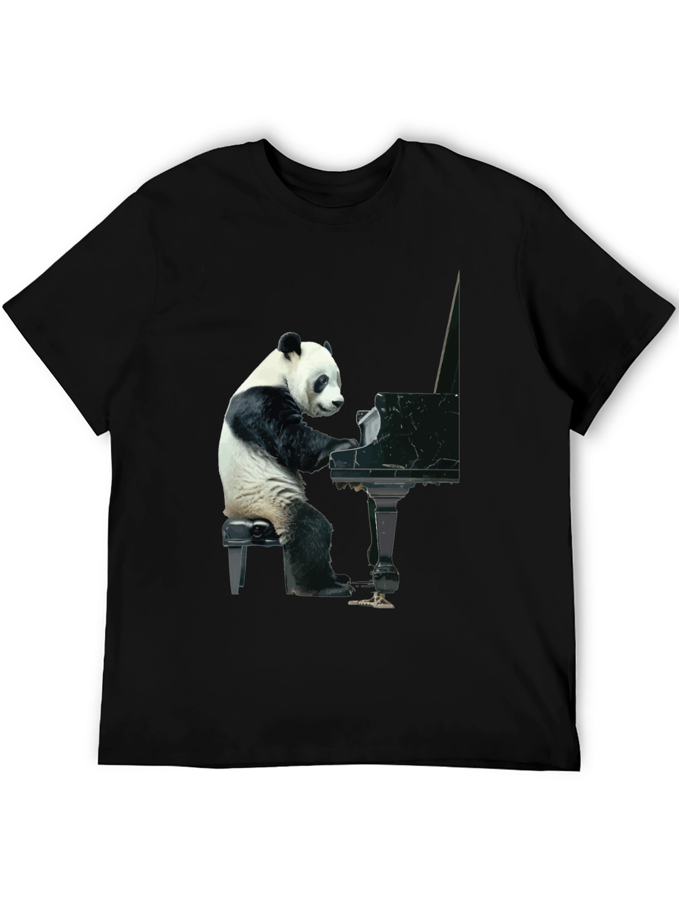 Black Panda Playing Piano Graphic Tee - Black Cotton Shirt view 5