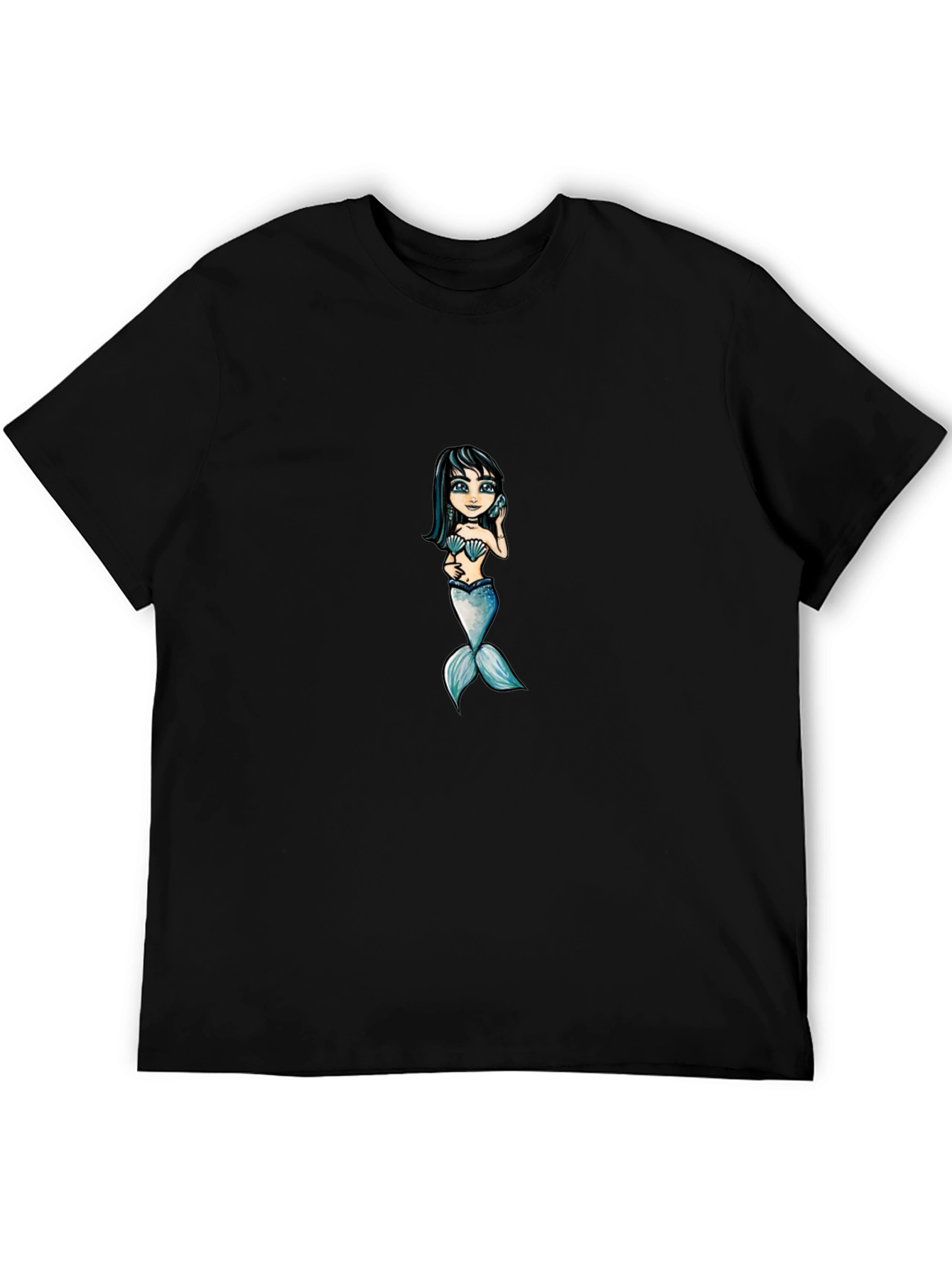 Black Mermaid Graphic Tee - Black Cotton T-Shirt view 5