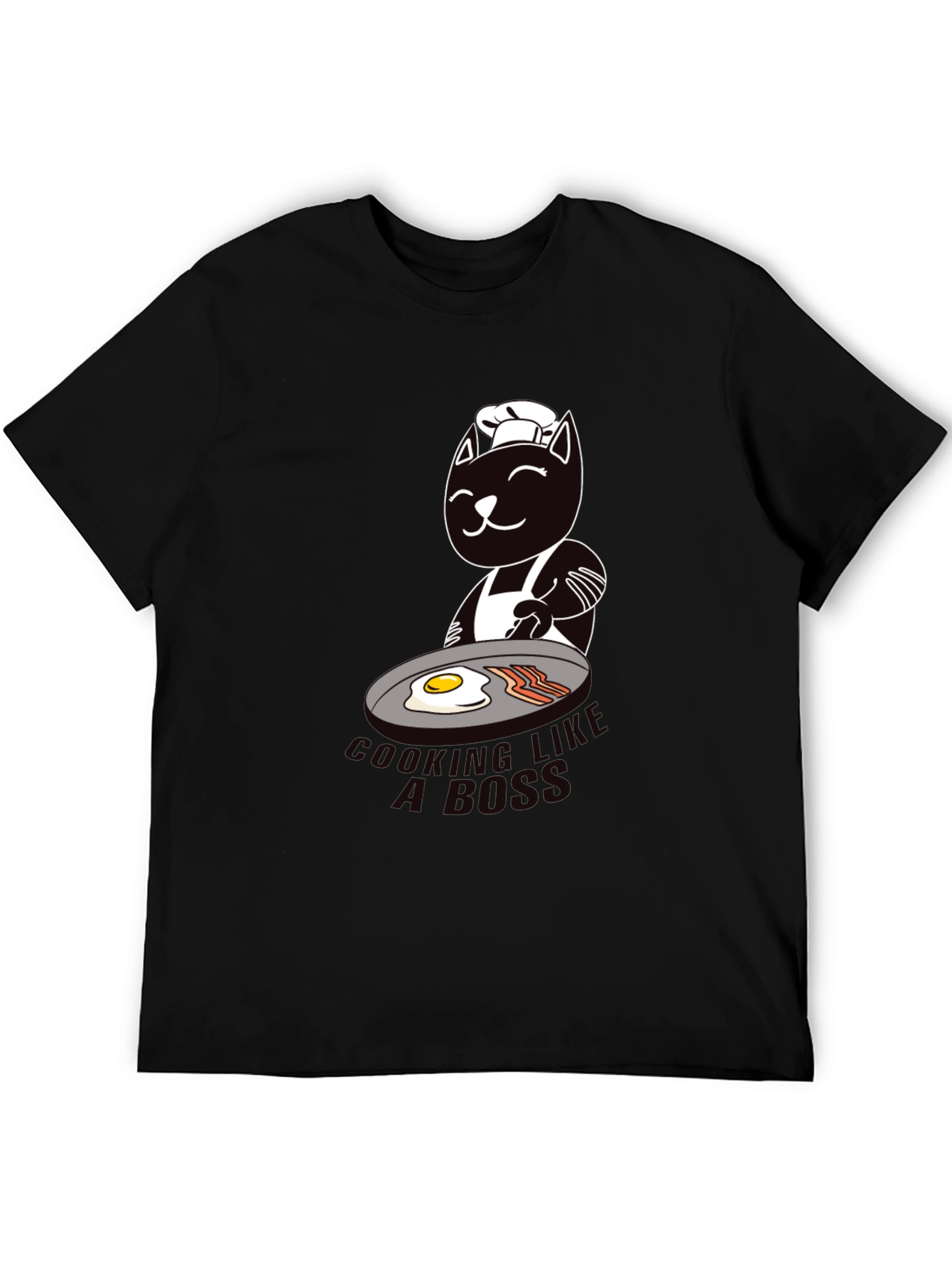Black Chef Cat Cooking Breakfast Graphic T-Shirt view 5