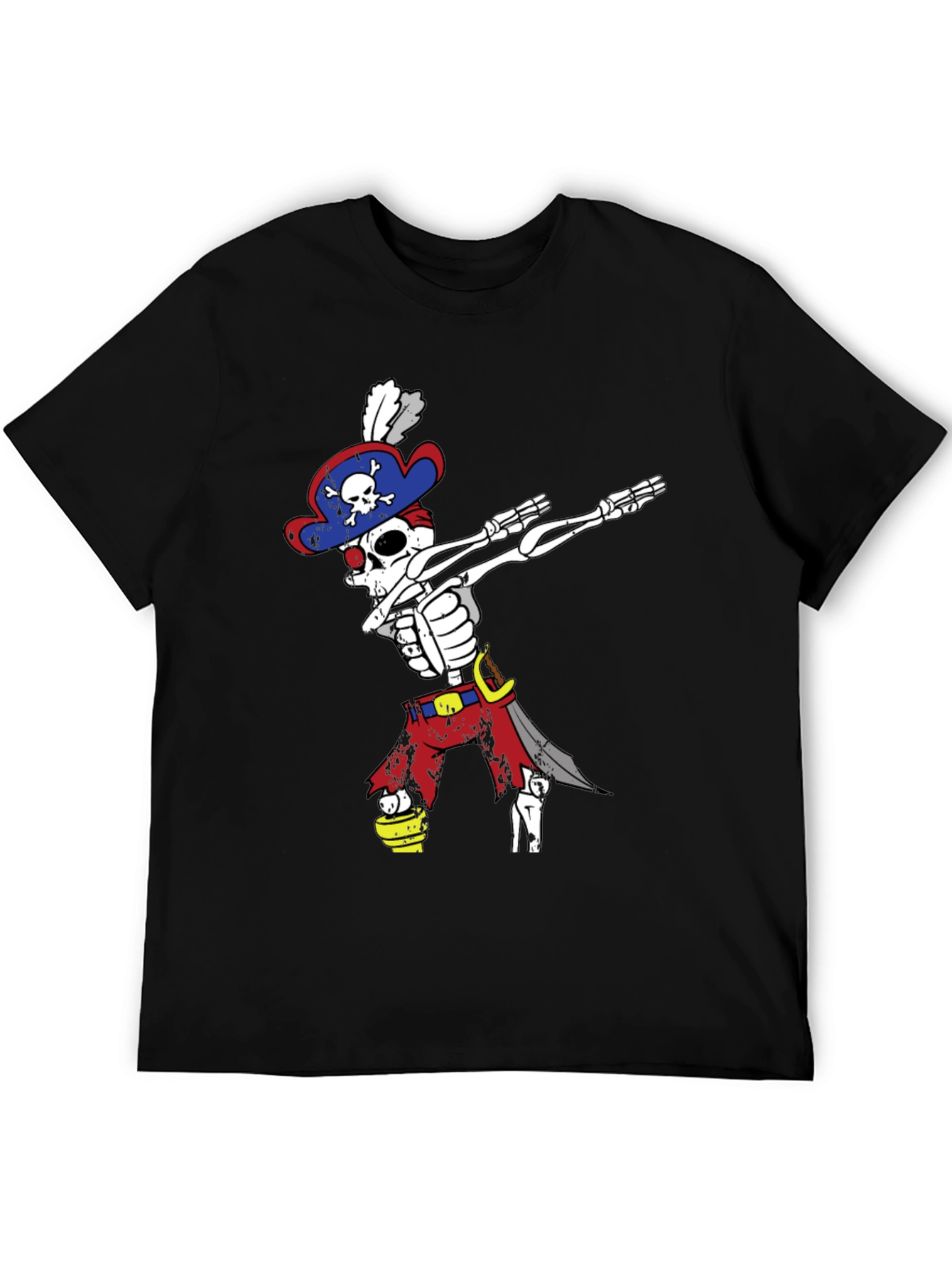 Black Dabbing Pirate Skeleton T-Shirt - Men's Black Tee view 5