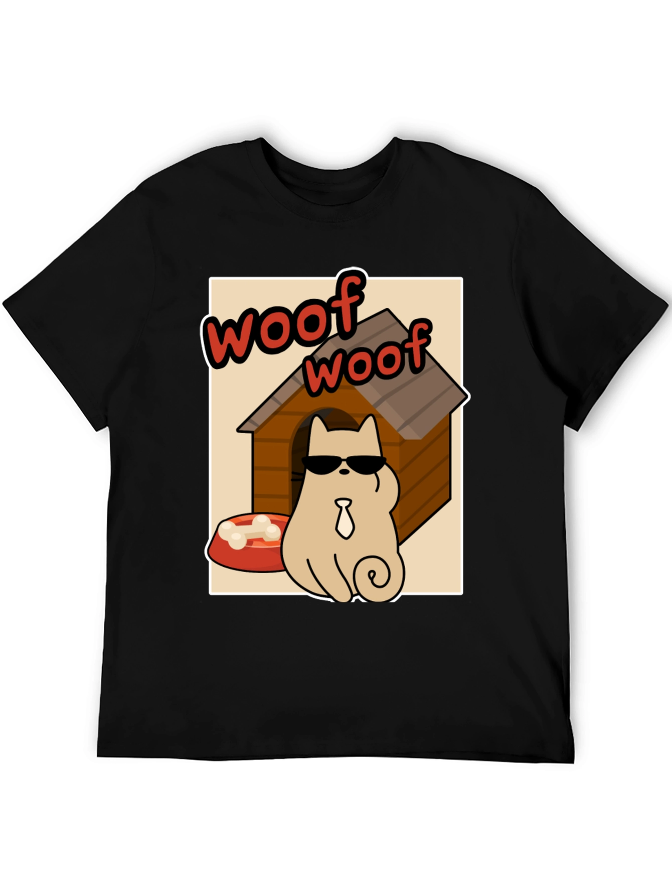 Black Cool Dog Woof T-Shirt view 5