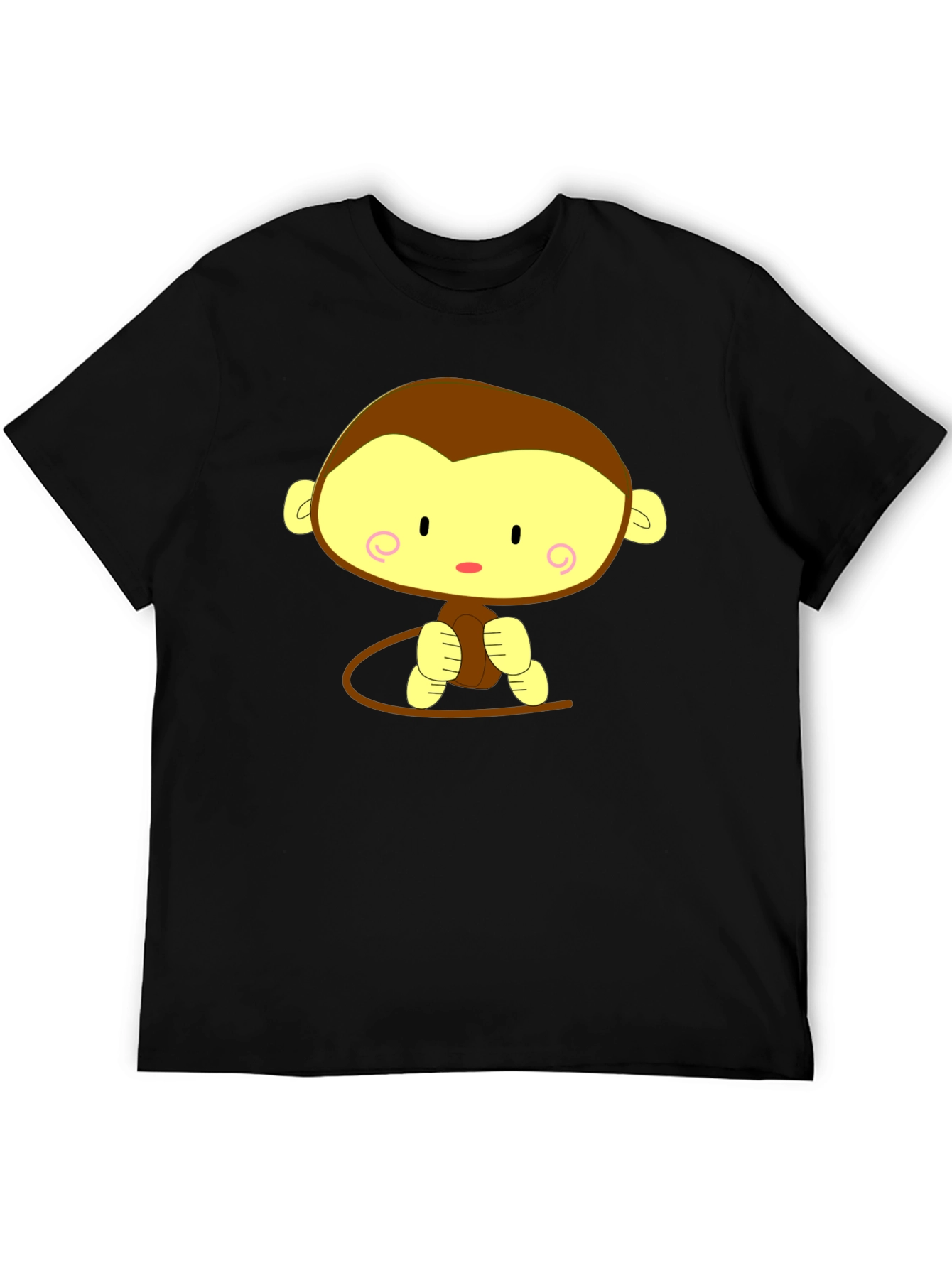 Black Cute Cartoon Monkey Graphic Tee - Unisex Black T-Shirt view 5