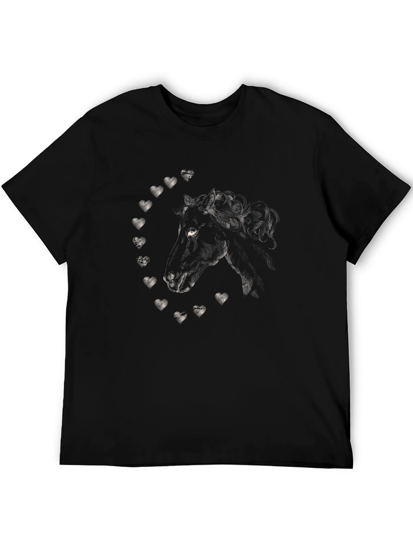 Black Horse & Hearts Graphic Tee - Soft Black Cotton Crew Neck view 5