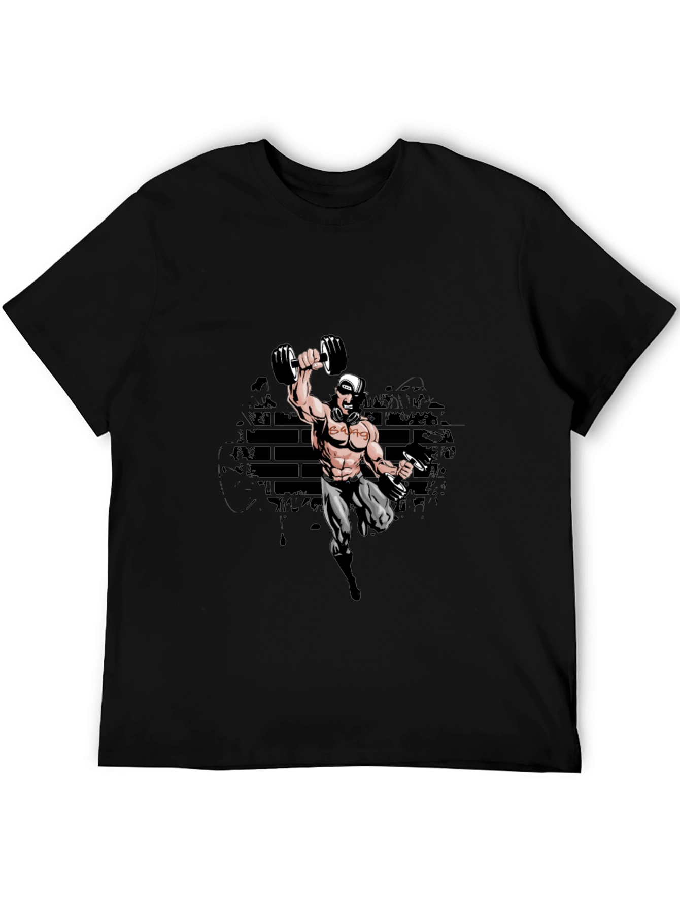 Black Gym Cartoon Black T-Shirt view 5