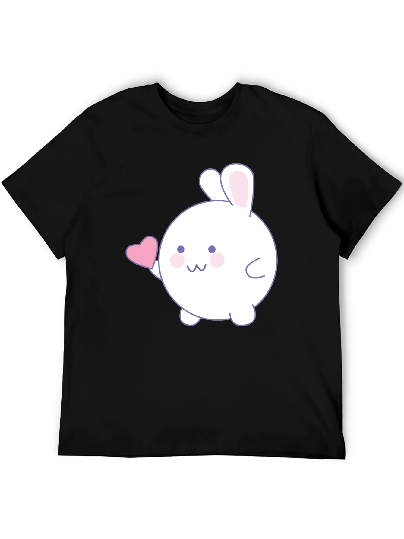 Black Cute Bunny Heart Graphic Black T-Shirt view 5