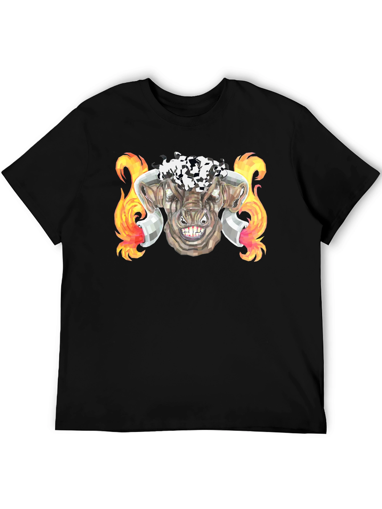 Black Fiery Bull Graphic Tee - Black Cotton T-Shirt view 5