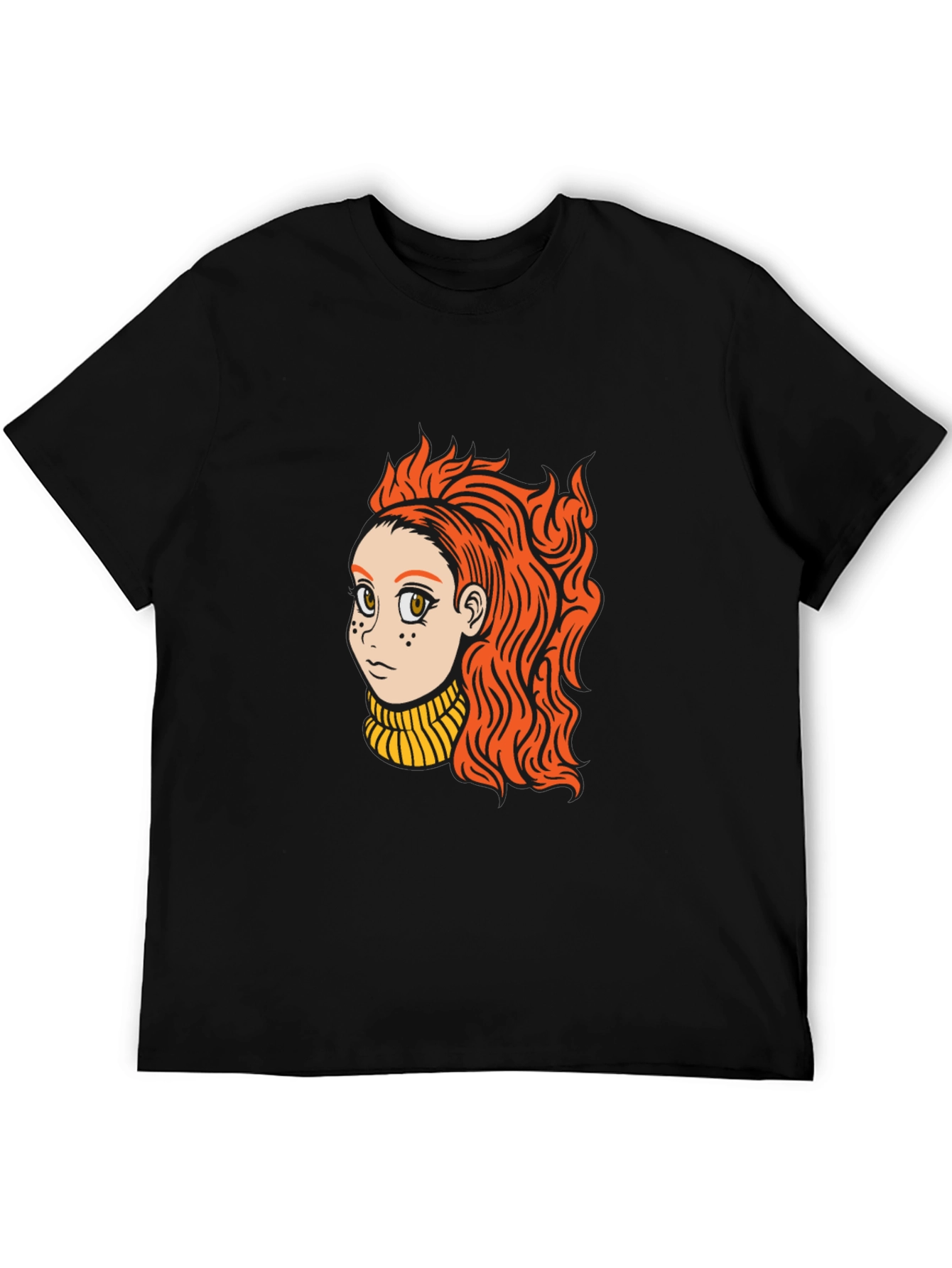 Black Cartoon Girl Graphic Black T-Shirt view 5