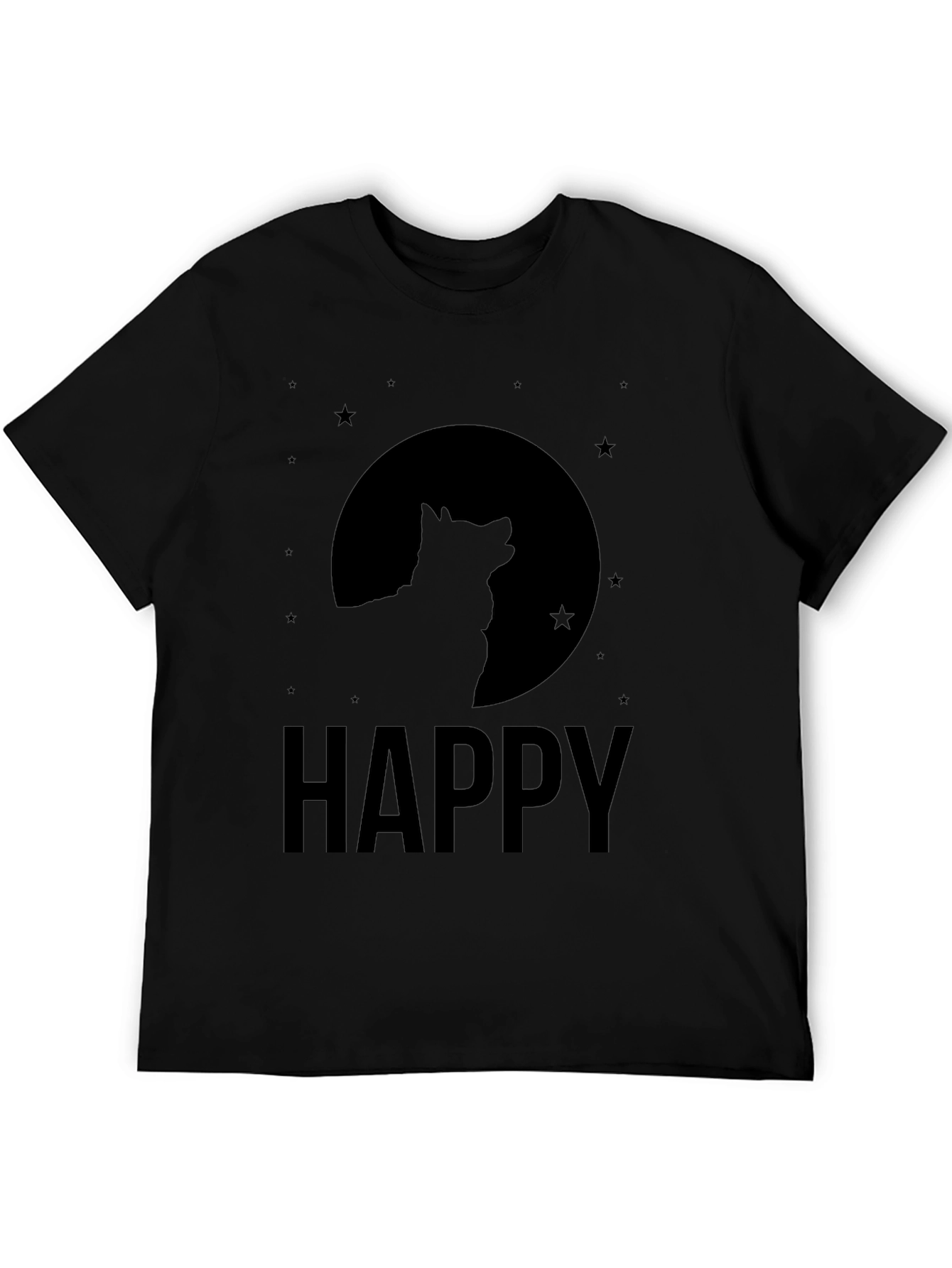 Black Happy Wolf Moon Graphic Tee - Black Cotton Blend Shirt view 5
