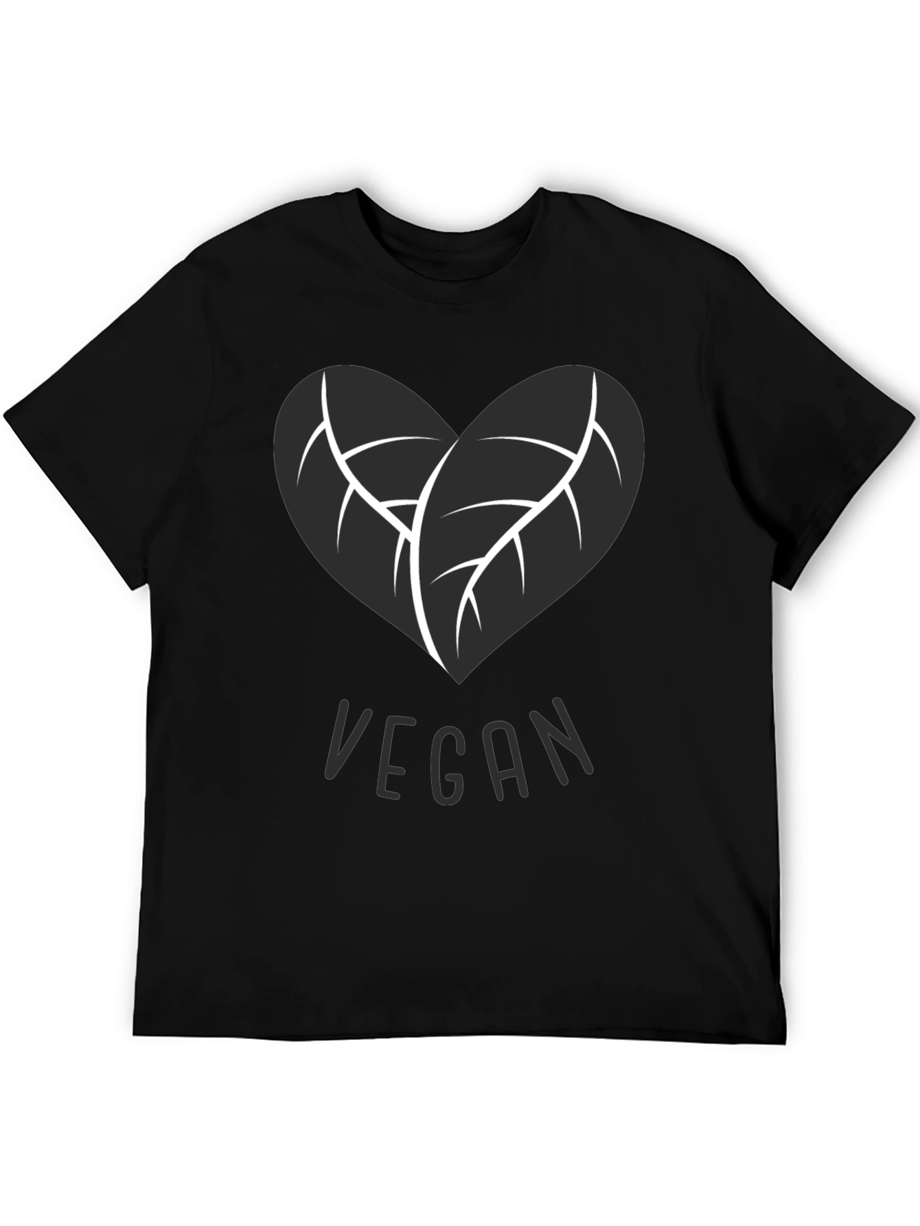 Black Vegan Heart Leaf T-Shirt - Black view 5