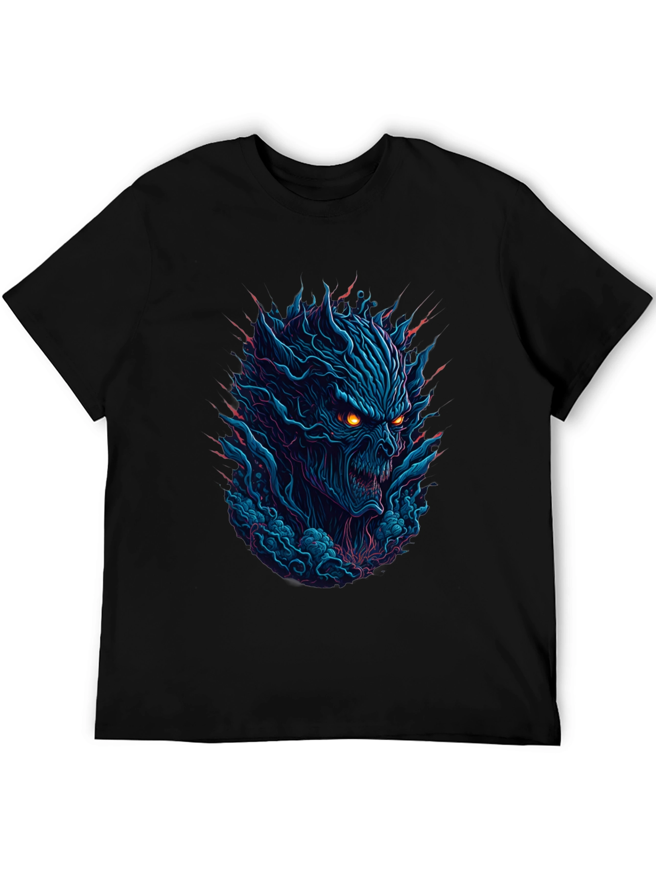 Black Men's Black T-Shirt with Fiery Monster Graphic view 5