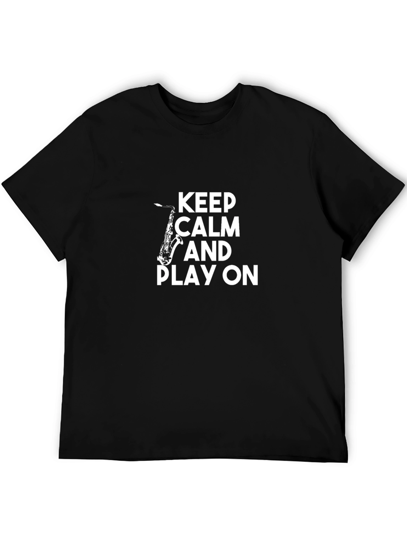 Black Keep Calm and Play On Saxophone Graphic T-Shirt view 5