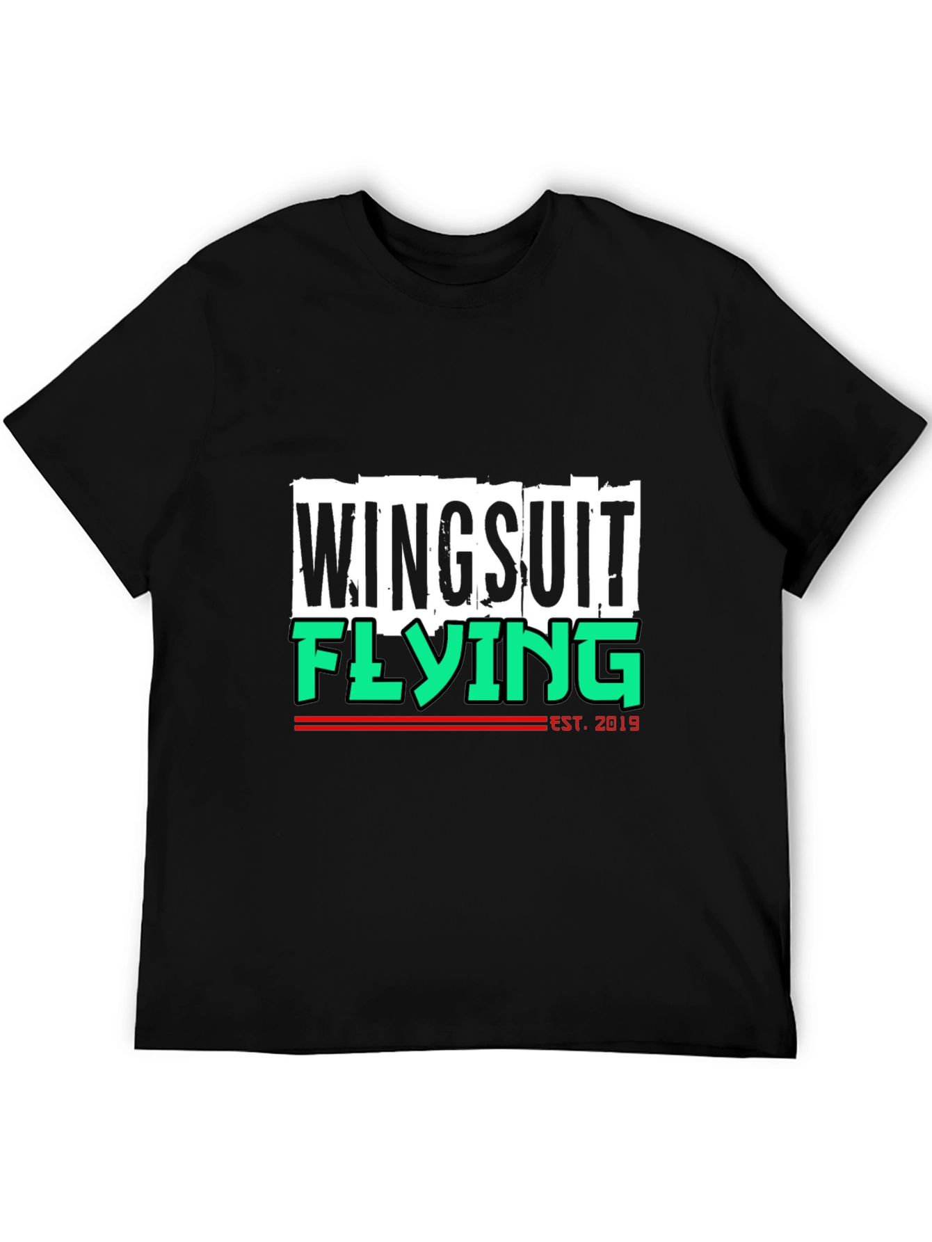 Black Wingsuit Flying Est. 2019 Black T-Shirt view 5