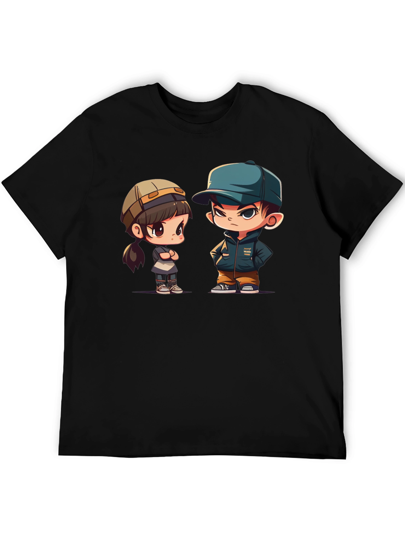 Black Cute Cartoon Couple Graphic T-Shirt view 5