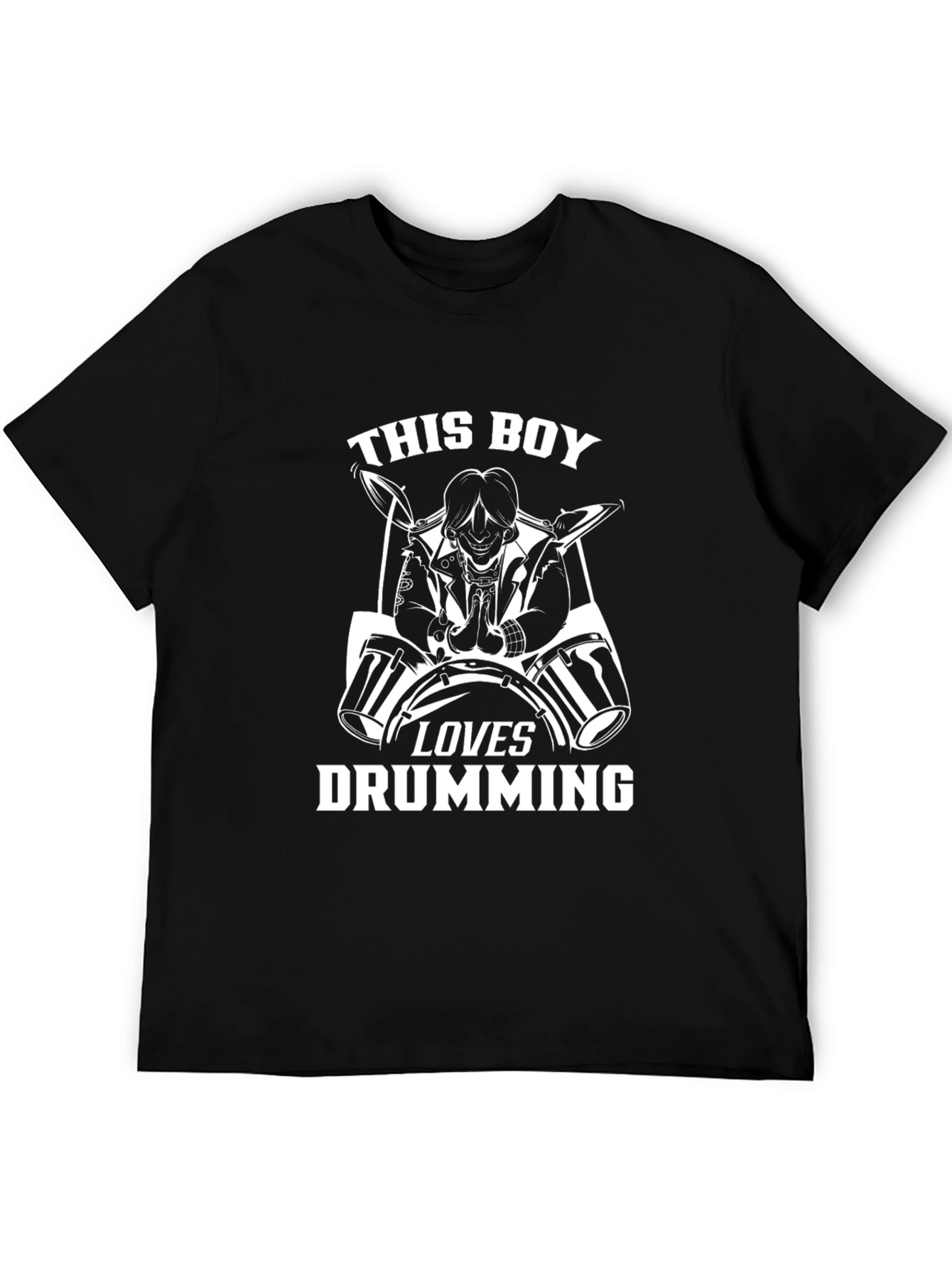 Black Drumming Boy Graphic Tee - Black Cotton Shirt view 5