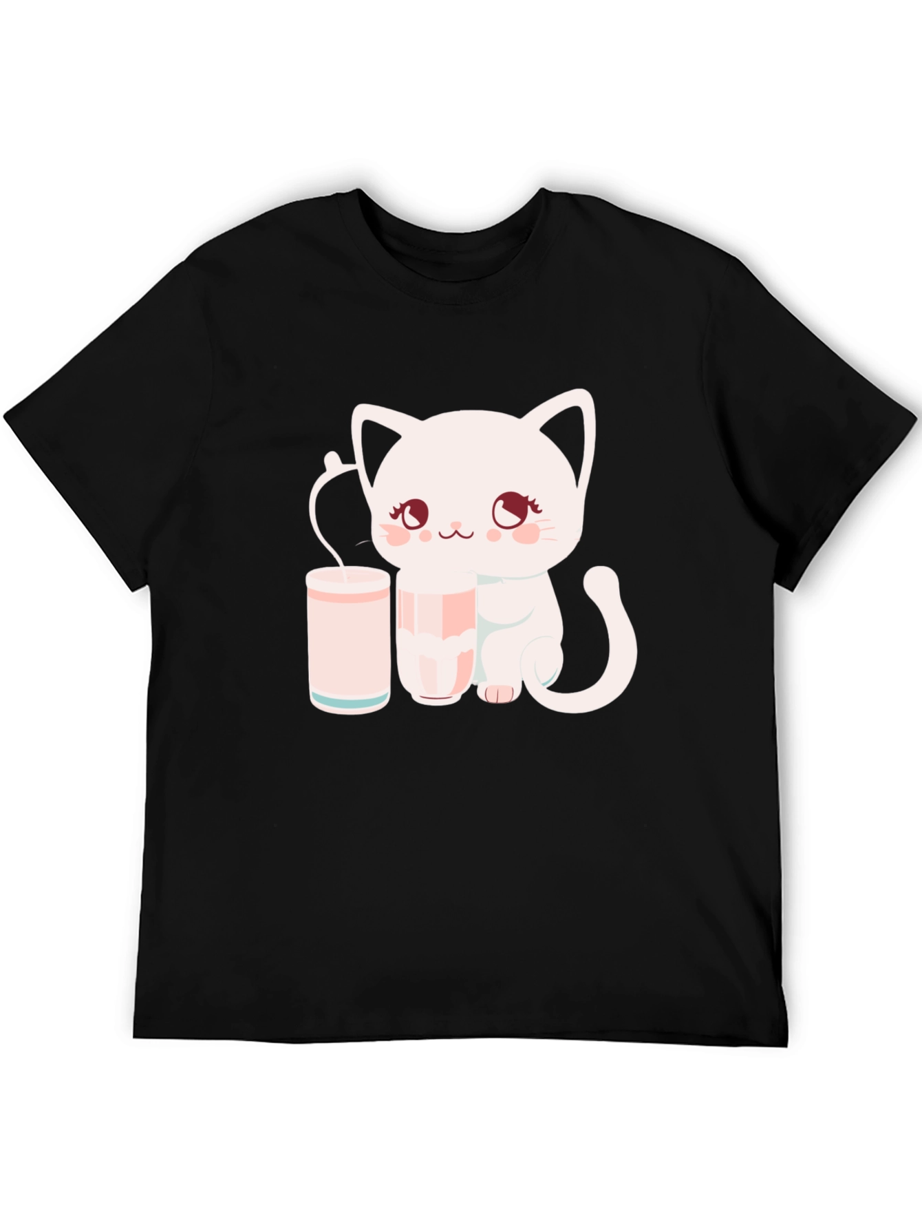 Black Cute Kitten with Milk T-Shirt view 5