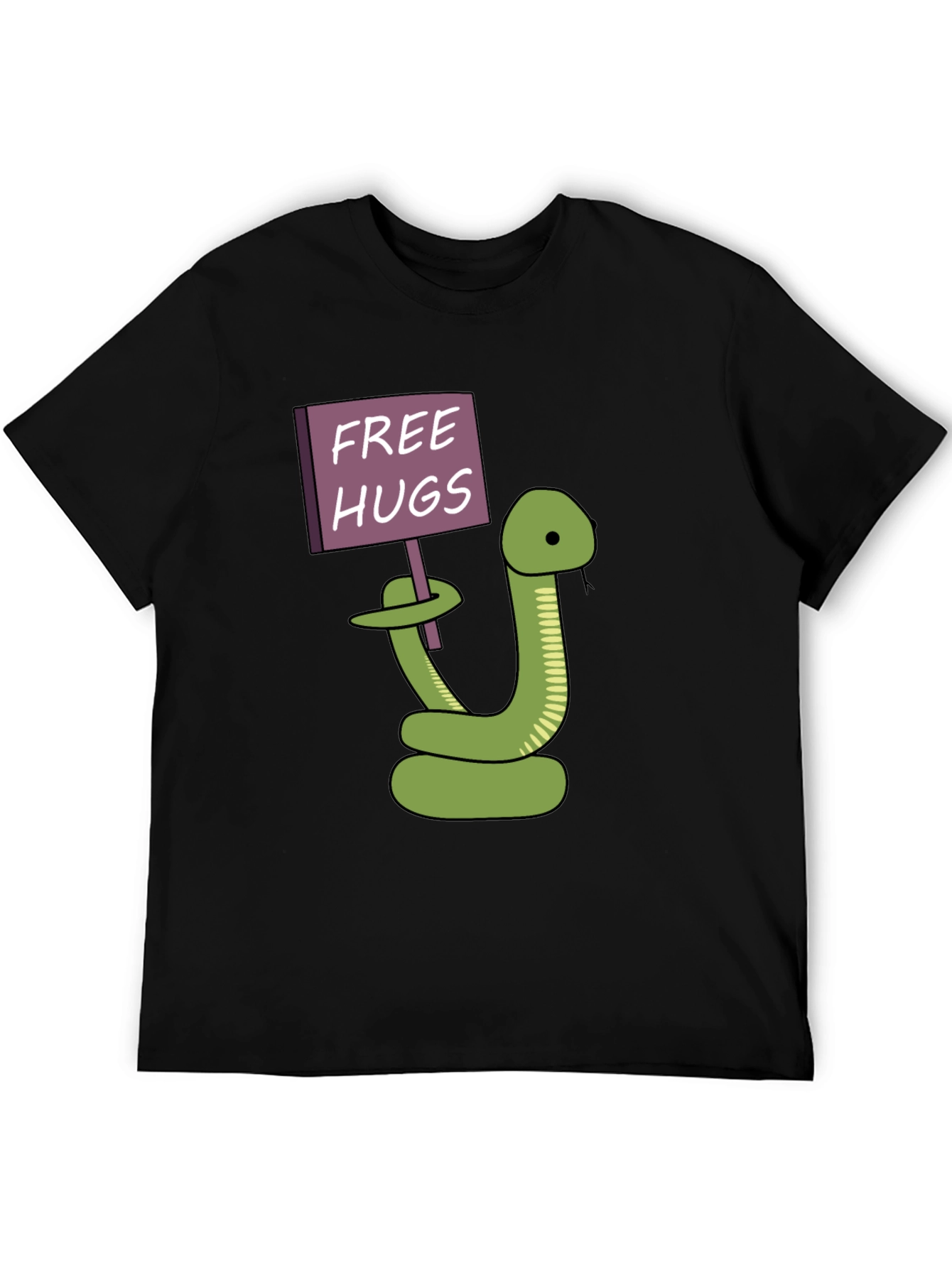 Black Free Hugs Snake T-Shirt - Funny Cartoon Graphic Tee view 5