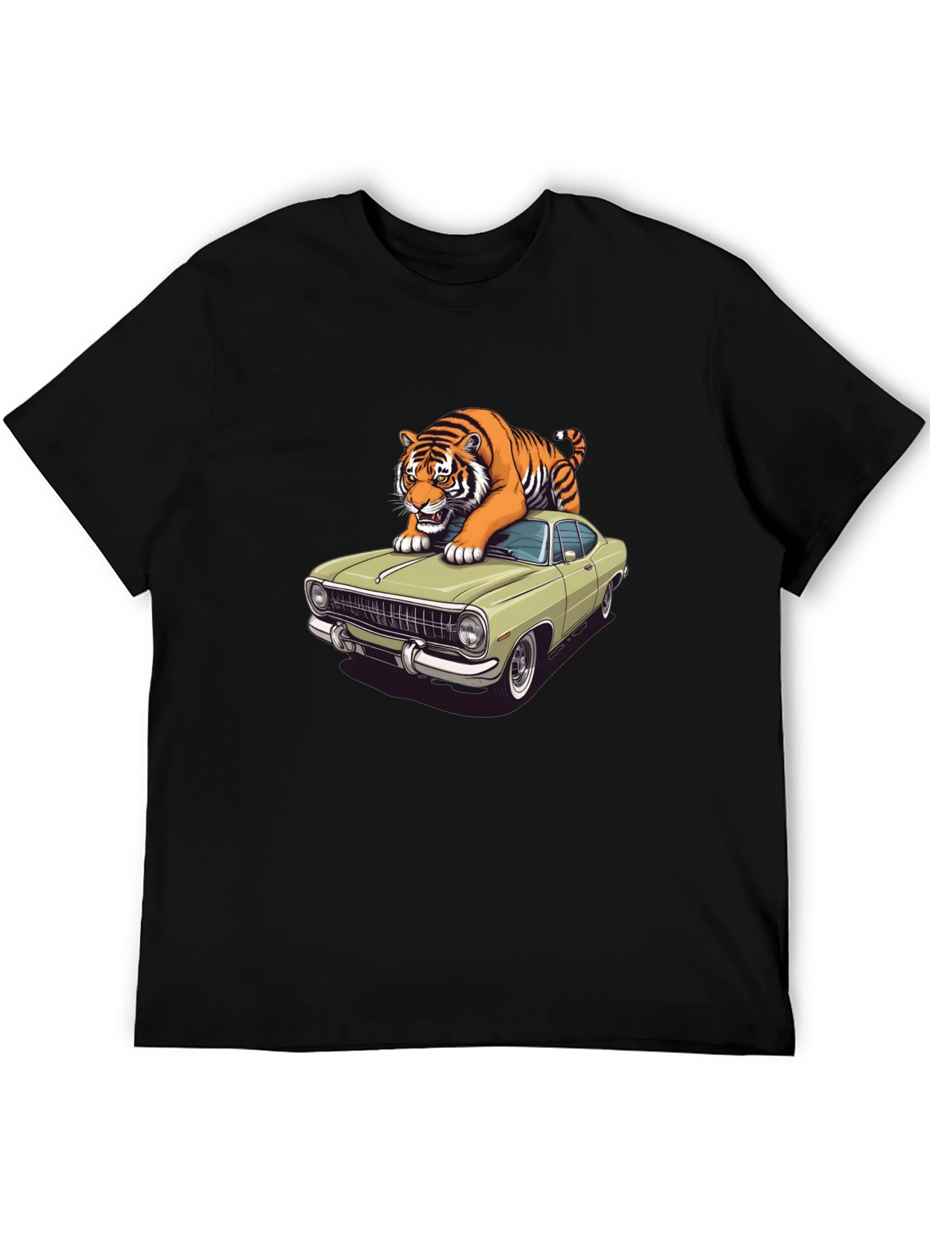 Black Tiger on Car Graphic T-Shirt - Cool Animal Tee view 5