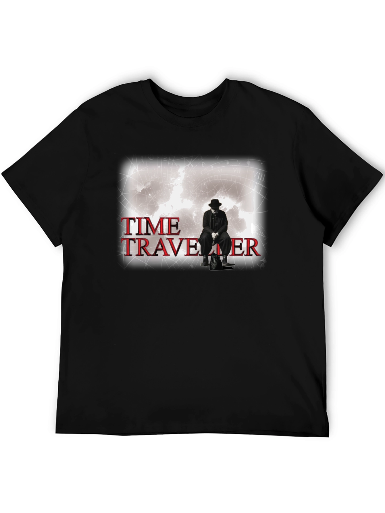 Black Time Traveler Graphic Tee - Black Cotton T-Shirt view 5