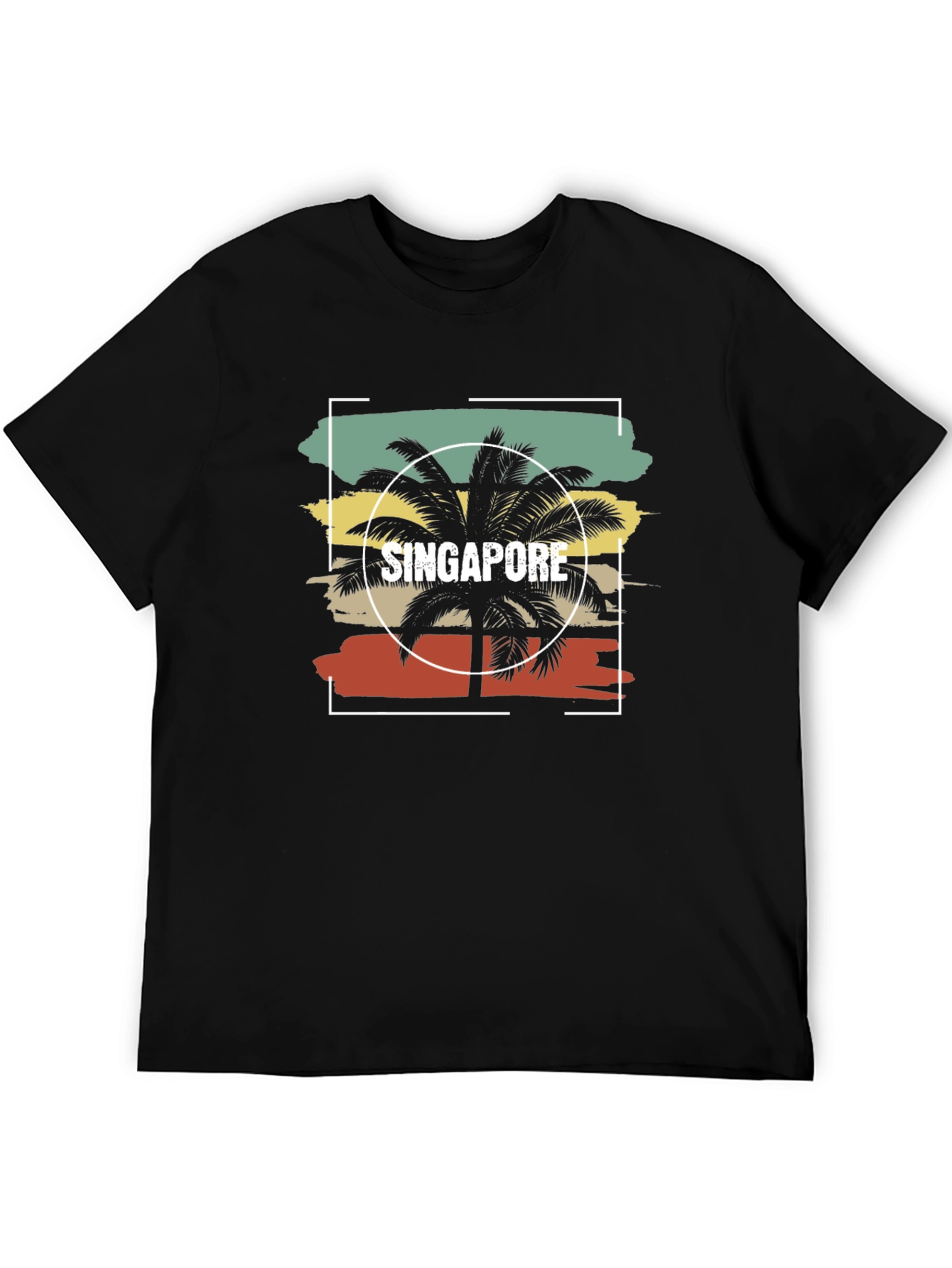 Black Singapore Palm Tree Retro T-Shirt view 5