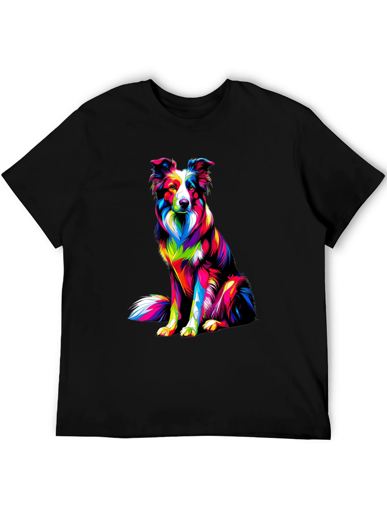 Black Colorful Dog Graphic Tee - Border Collie T-Shirt view 5