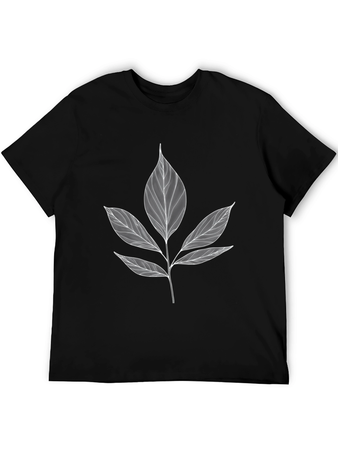Black Botanical Leaf Print Black T-Shirt view 5